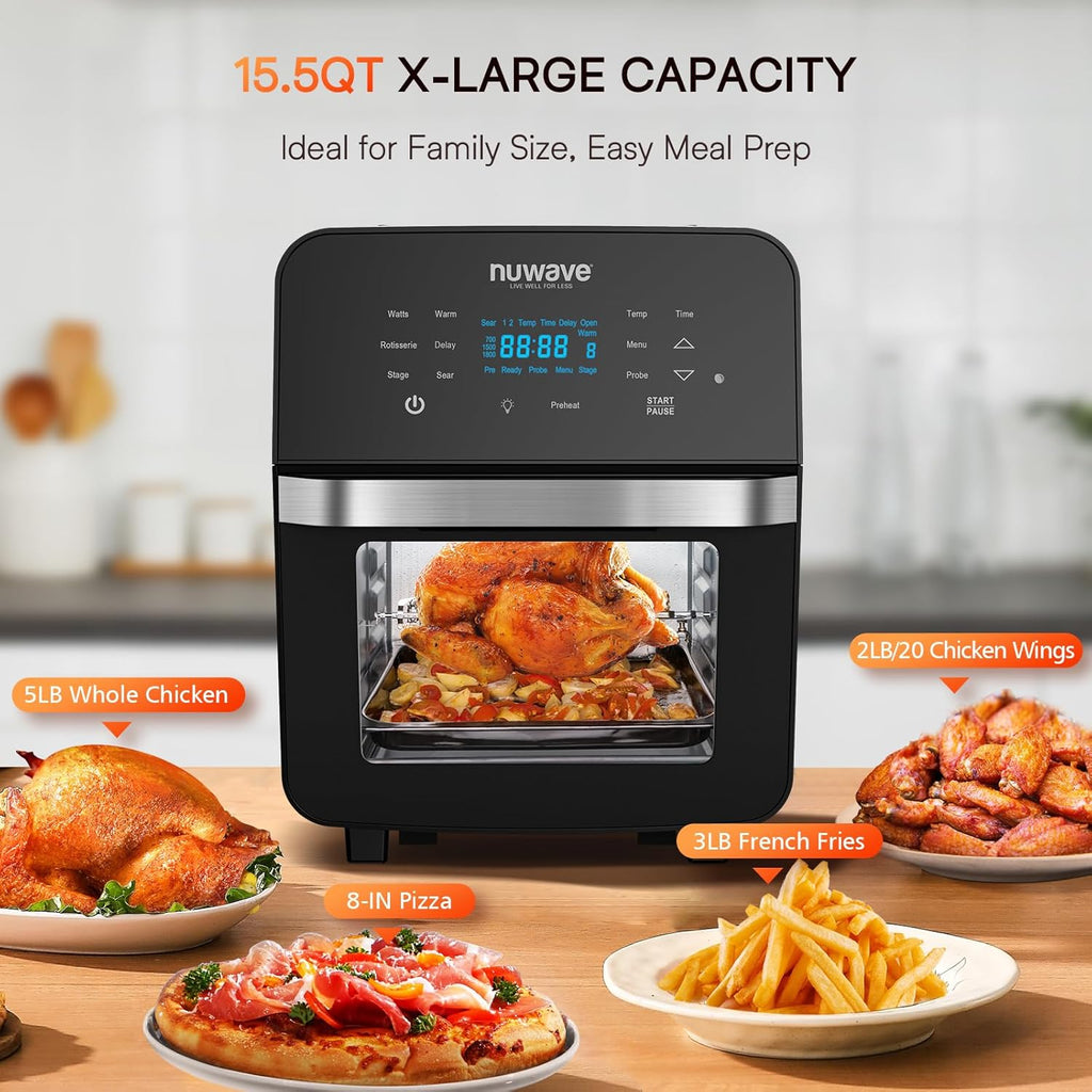 Brio 15.5Qt 10-IN-1 Air Fryer Rotisserie Oven, XL Family Size, Even Crisp AirFry, Reheat, Roast, Dehydrate for Quick Meals, 50¡ã-425¡ãF Control, 100 Presets 50 Memory, Dishwasher-Safe, 1800W