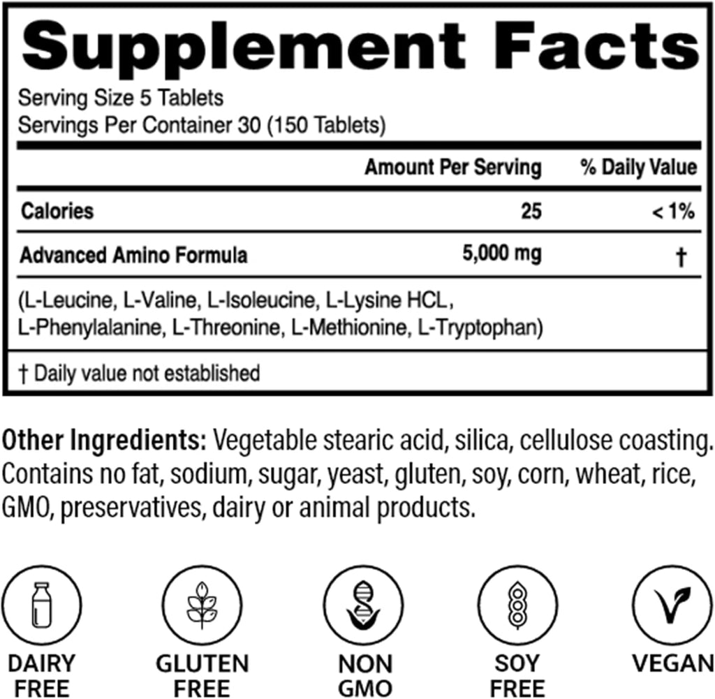 Advance Bionutritional Advance Amin Formul Tablets Amin Aci Supplement Buil Muscle Pos Workou Recovery Energy Stamina Non-GMO Glute Free Dair Free Vega (15 Tablets)