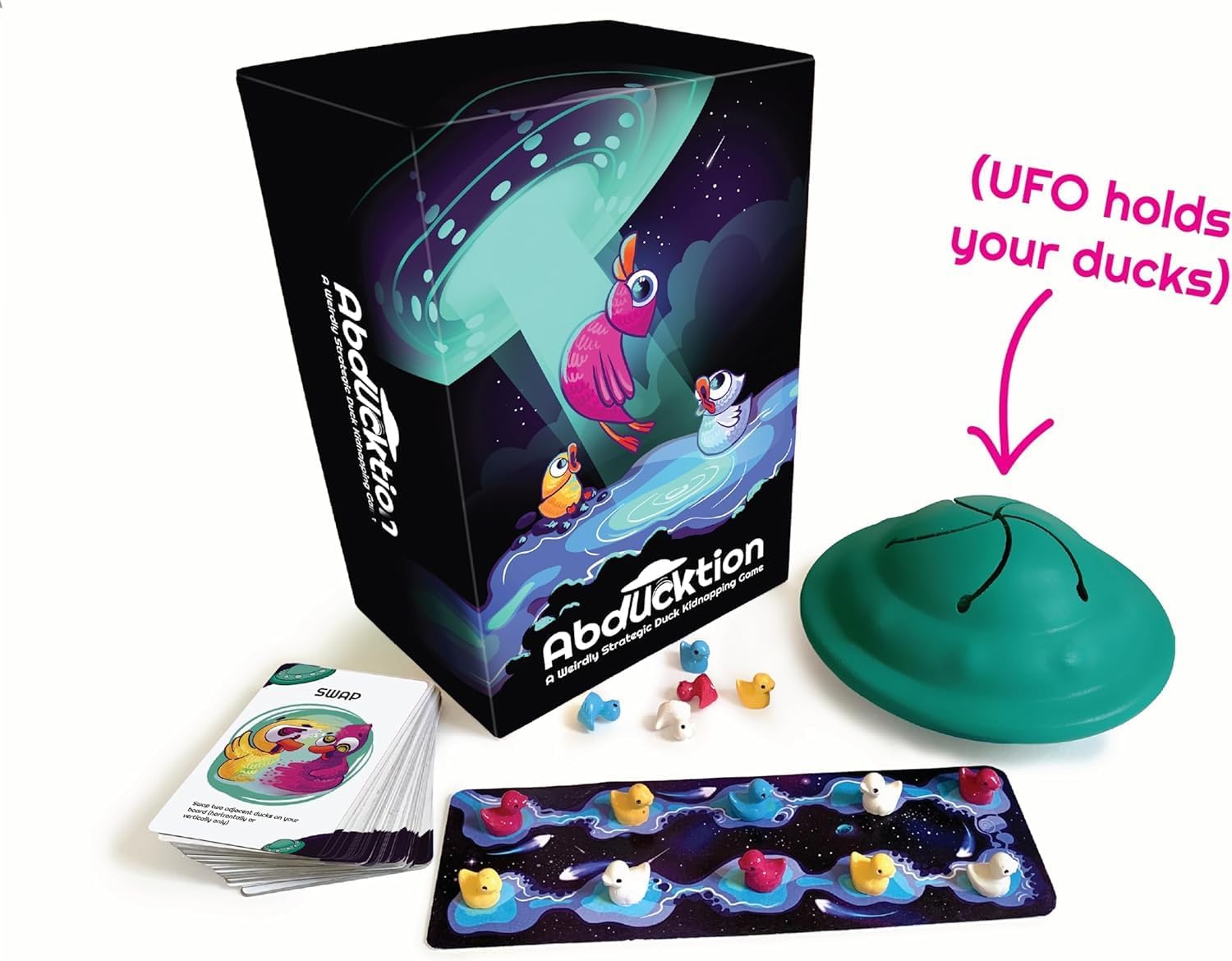 Abducktion - A weirdly Strategic Duck Kidnapping Game, 15-Minutes of Light Strategy of Ducks, a UFO, and Mind-Bending, Shape-Finding Logic!