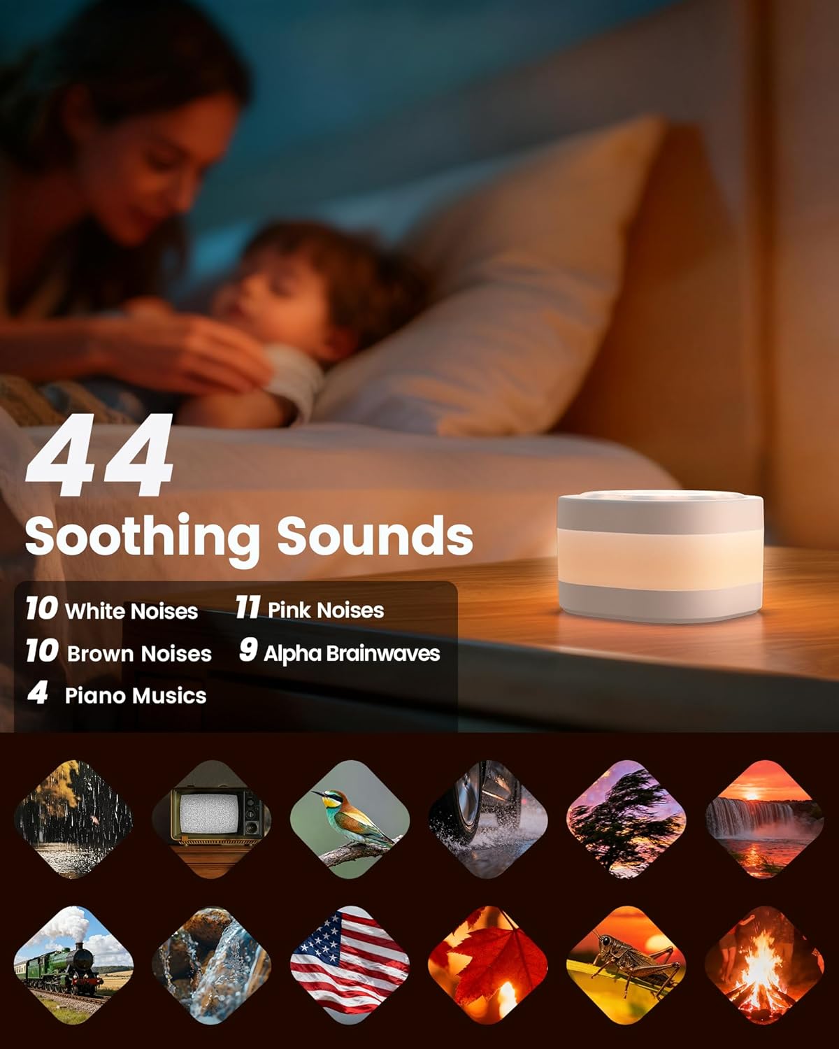 Glocusen Whit Nois Soun Machin fo Sleep 4 Sound Include Whit Pin Brow Noise Alph Brainwaves Dual-Trac Combinatio fo Bab Kid Adults Gradient Breathin Stati Colors