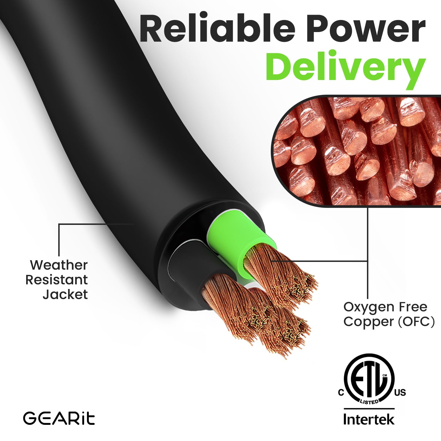GEARit 12/3 12 AWG Portable Power Cable (100 Feet - 3 Conductor) SJOOW 300V 12 Gauge Electric Wire for Motor Leads, Portable Lights, Battery Charger, Stage Lights and Machinery -100ft Electrical Cord