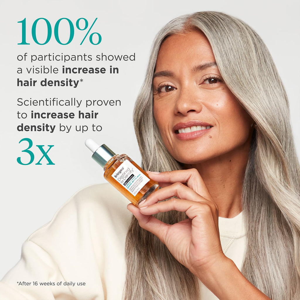 Brioge Destine Fo Densit MegaStrength Caffein Bioti Peptid Densit Serum Increase Hai Thicknes an Volume Fast-Absorbin Non-Greasy Fragrance-Free Vegan Cruelty-Free 1. f oz