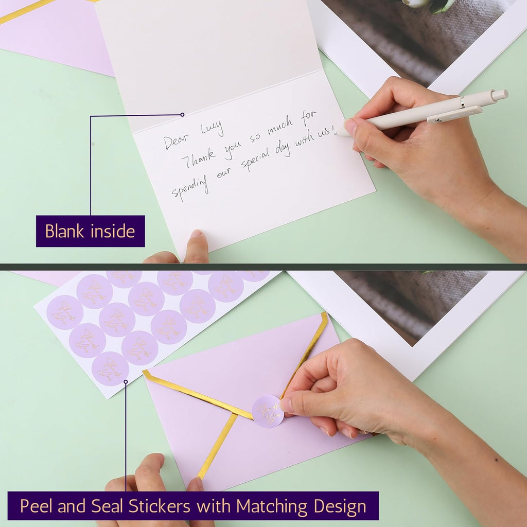 Mr. Pen- Blank Thank You Cards with Envelopes, 20 Pack, 4x6, Gold Thank You Notes with Envelopes, Violet Wedding Thank You Cards Wedding, Thank You Note Cards, Baby Shower Thank You Cards