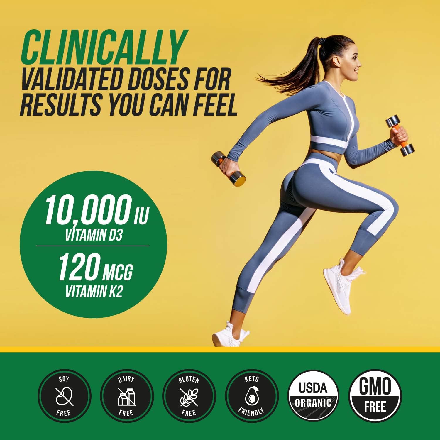 Organic Plant D3 + K2 - 10,000 iu - All-Trans MK7 from MenaQ7 (120 mcg K2)100% Organic & Plant-Based Sublingual D3 Drops (Cholecalciferol), 100% Vegan - Supports Immunity, Bone, Mood & Brain (2 Pack)