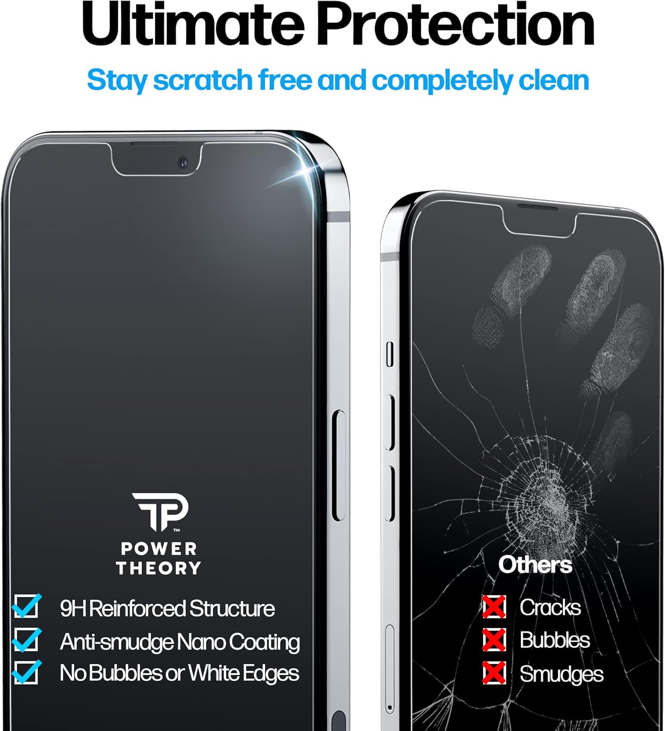 Power Theory Privacy Screen Protector for iPhone 14, iPhone 13, iPhone 13 Pro Tempered Glass Anti Spy protection with Easy Install Tray