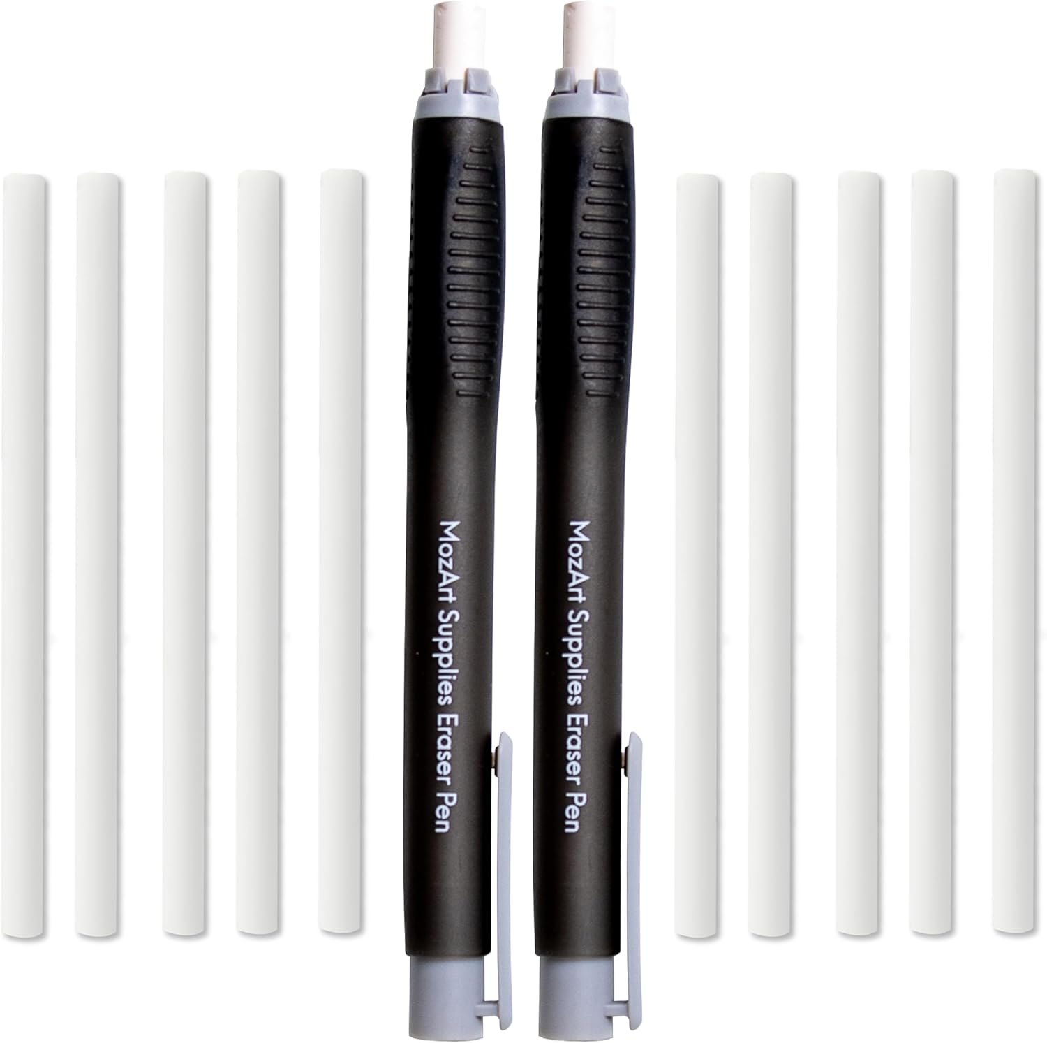MozArt Supplies 2 Eraser Pen with 10 Jumbo Eraser Pen Refills Set, Easy to Use for Mechanical Pencil - For Sketch, Architecture, Drafting, Art, Drawing Supplies
