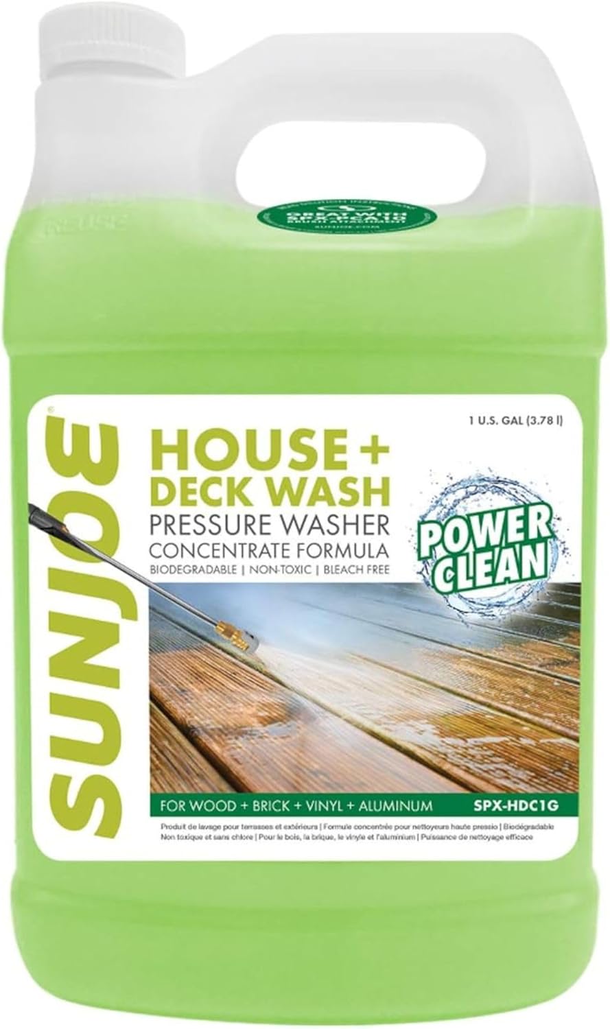 Sun Joe House and Deck All-Purpose Pressure Washer, Concentrated Cleaner Detergent, Citrus Scent, 1 Gallon - Cleaning Solution for Home, Garage, Patio, Driveway, and Outdoor Surfaces, SPX-HDC1G