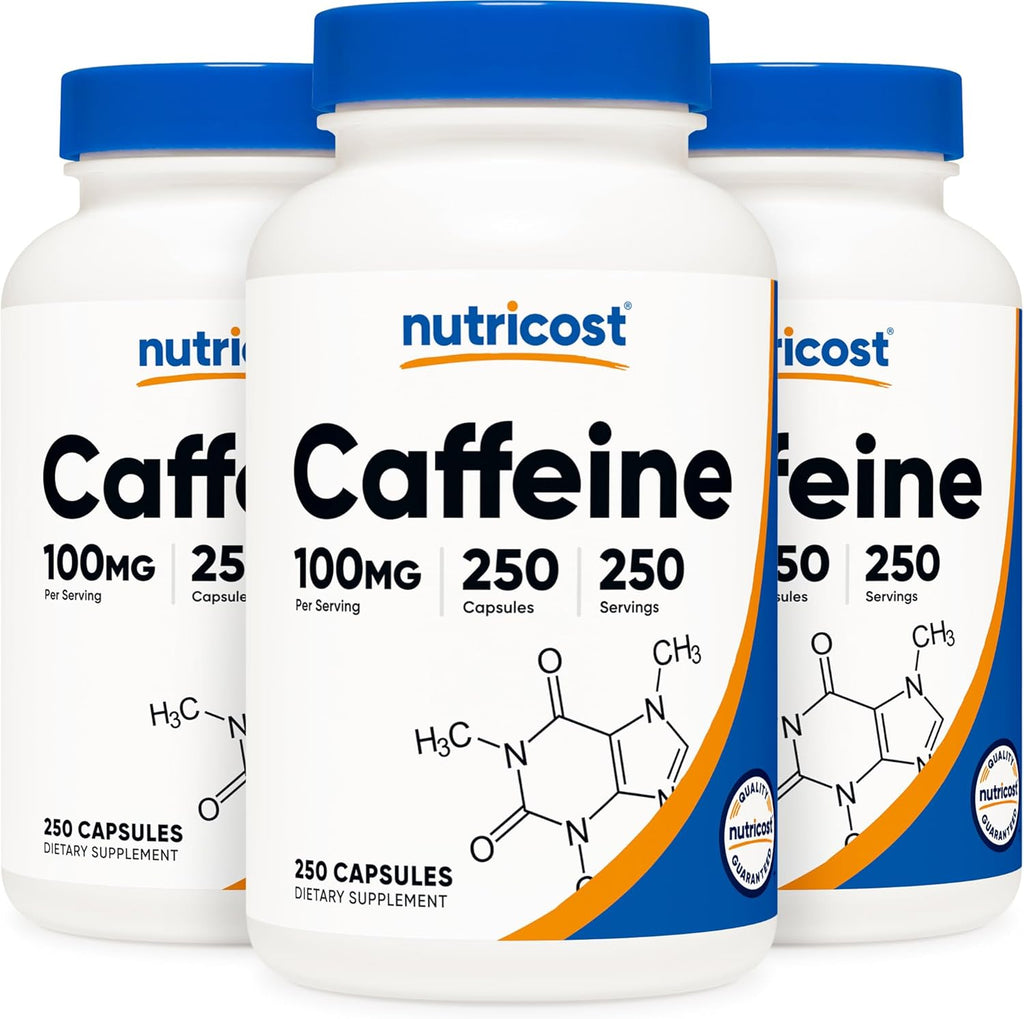 Nutricost Caffeine Pills 100mg Per Serving, 250 Capsules