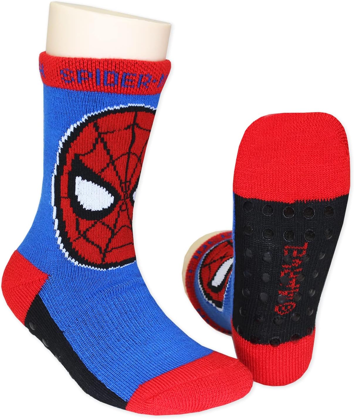 Marve Supe Her Adventure Spider-Ma Bab Toddle Boy pac Sock wit Gripper (5- yrs Red/Blue)