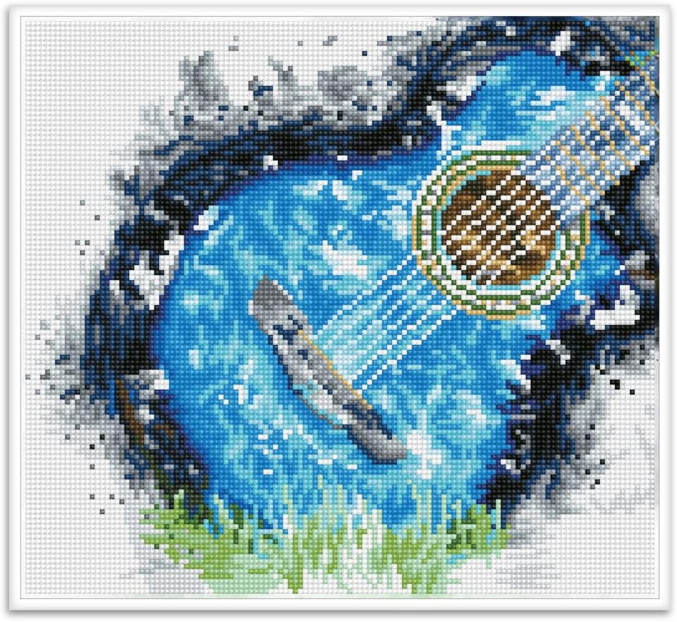 DIAMON DOT Blu Gras Pre-Frame Ki Musi Diamon Paintin Kit fo Adult Diamon Ar Kit Relaxin Creativ Craf Ki wit Dot Gem 13inchx16.1inch
