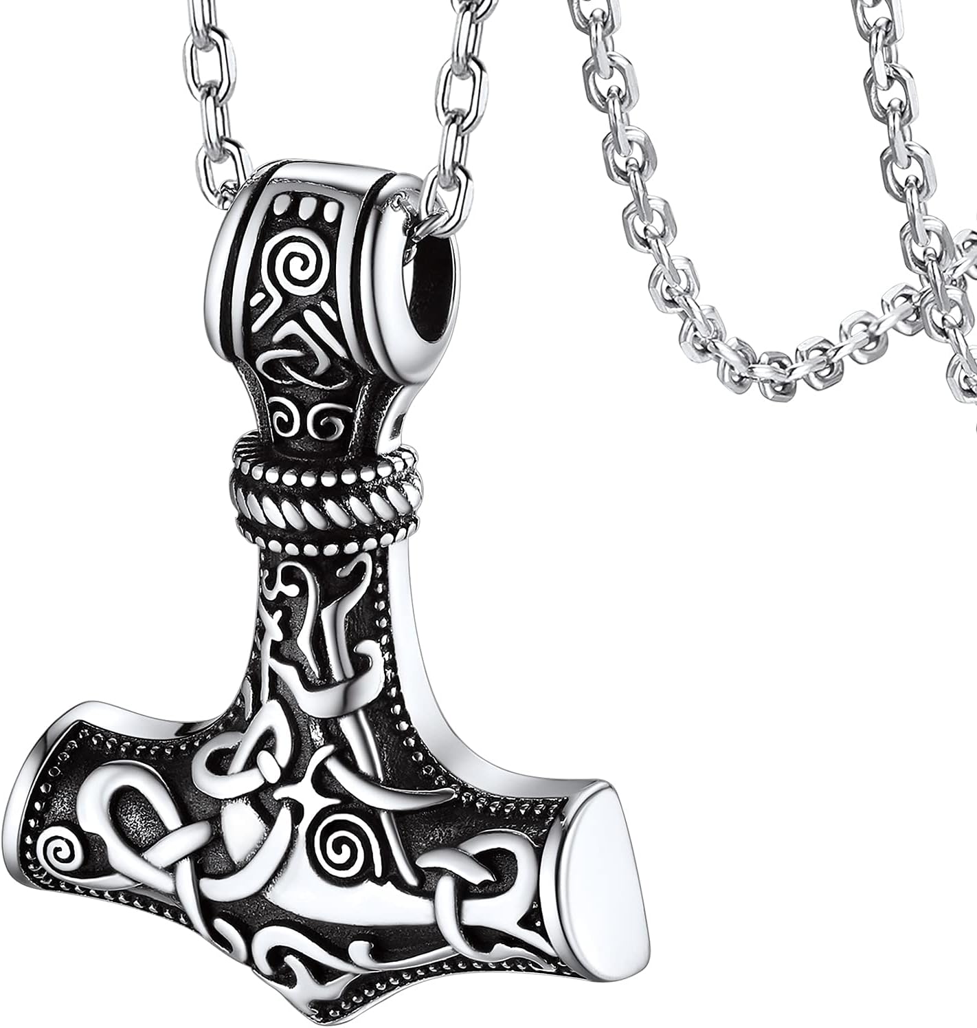 FaithHeart Viking Thor's Hammer Talisman Necklace for Men, Vintage Norse Mjolnir Amulet Pendant with Sturdy Wheat Chain, Stainless Steel Jewelry (Gift Box)