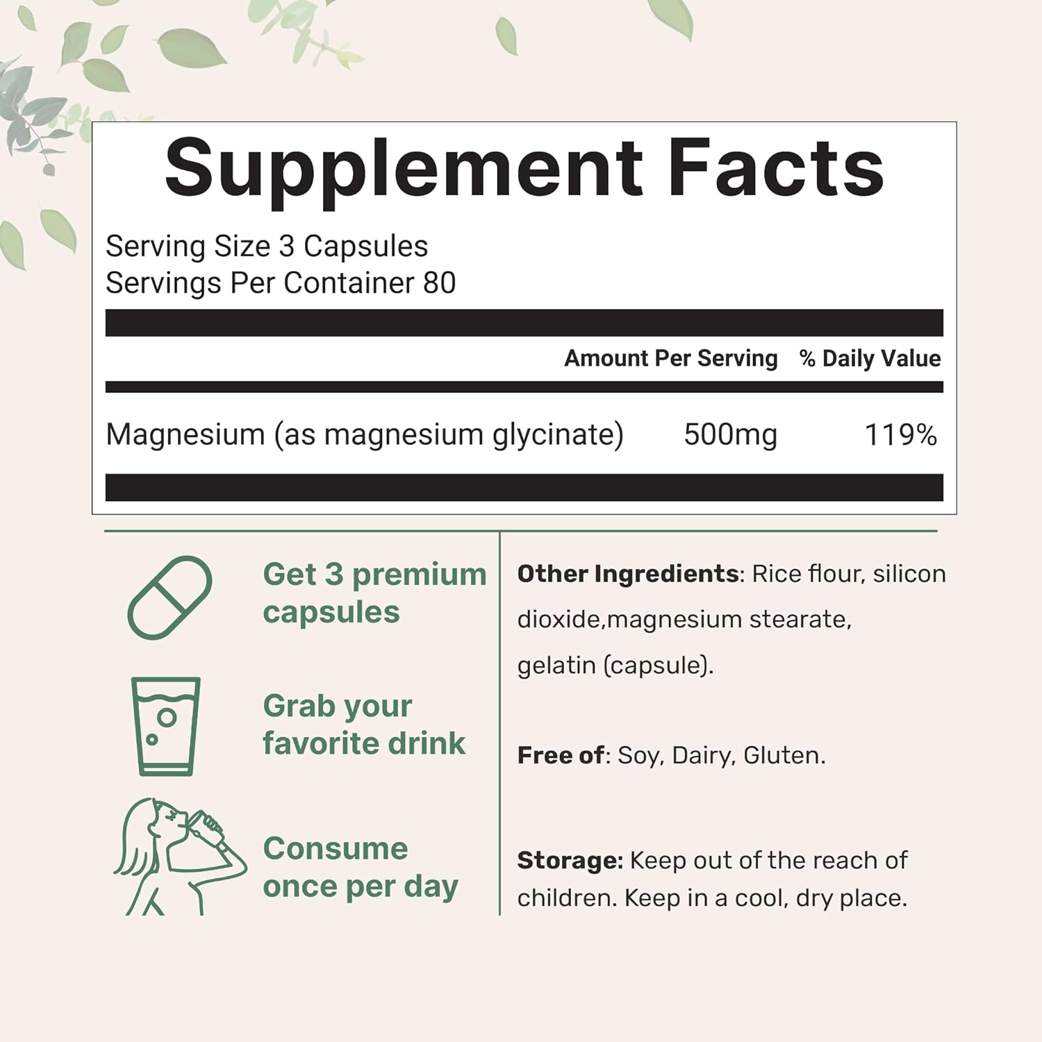 Magnesiu Glycinat 500mg 24 Capsule 100 Chelate fo Ma Absorptio Suppor fo Sleep Muscle Hear Nerv Healt Non-GMO