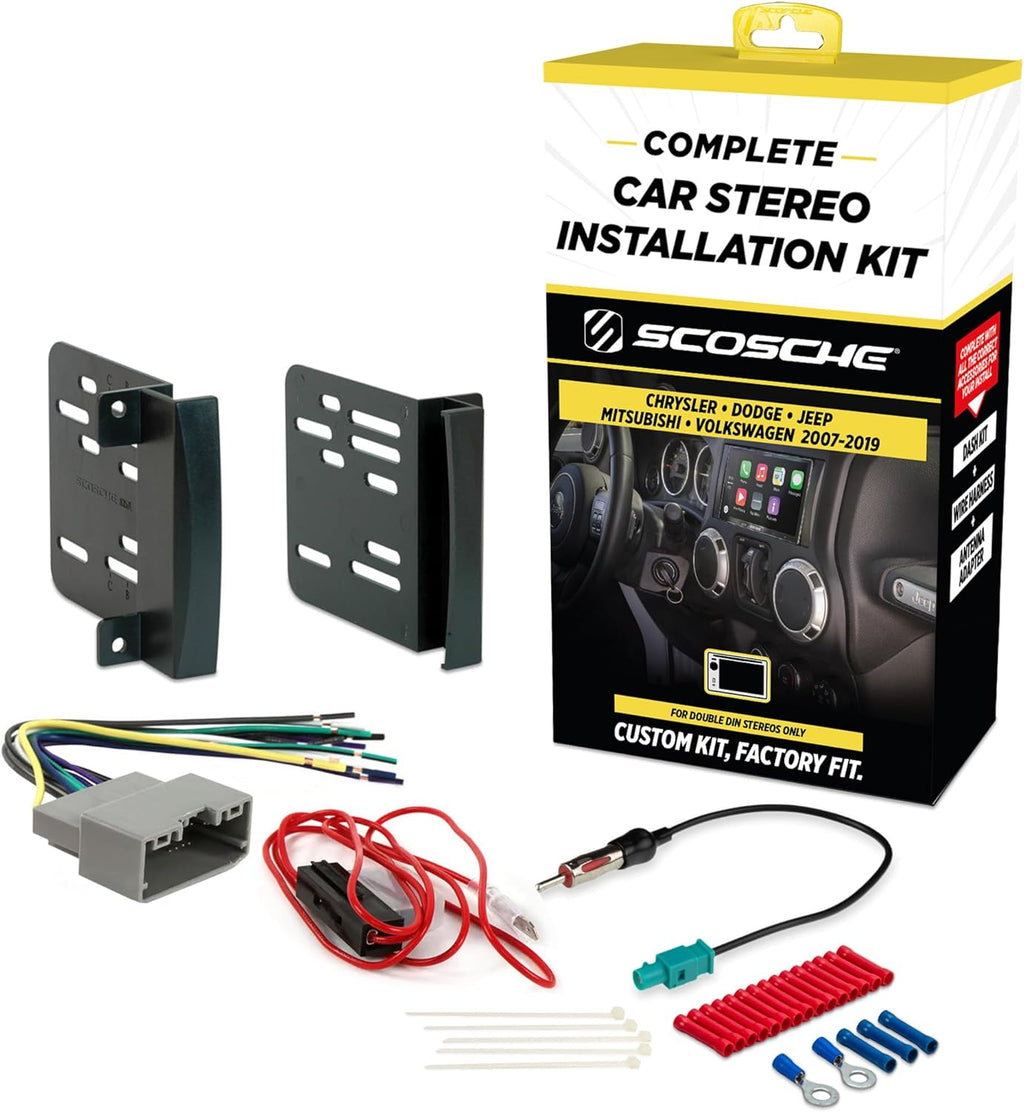ICCR6BN Double DIN Radio Installation Dash Kit Compatible with Select 2007-2019 Chrysler, Dodge, Jeep and RAM Vehicles - Complete Aftermarket Car Stereo Install Kit - See Fit Guide In Images