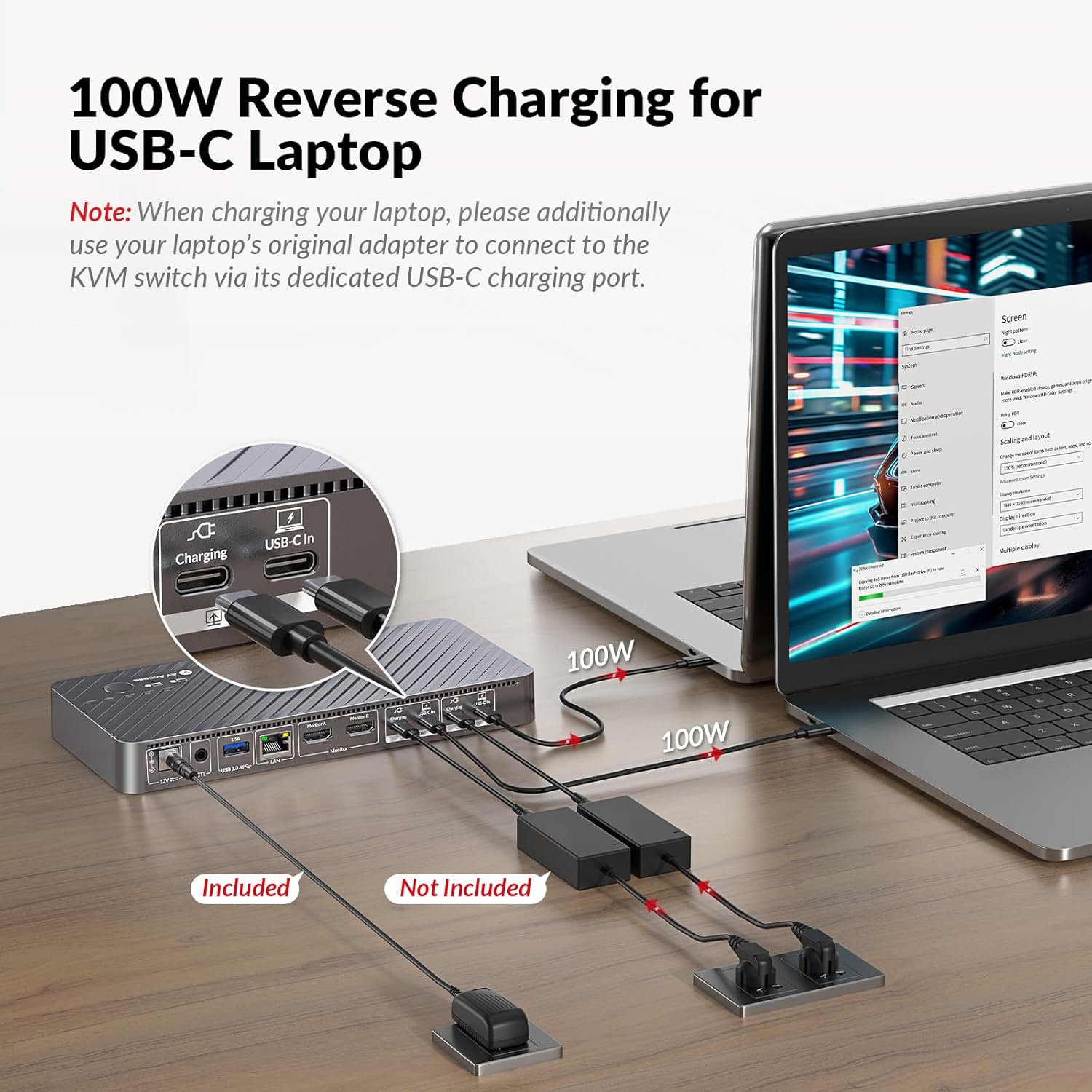AV Access Docking Station KVM Switch 2 Monitors 2 Laptops, 4K KVM Switch Dual HDMI Monitor, 100W PD for Each PC, 1G Ethernet, EDID Emulation, Ideal for Home Office & Gaming