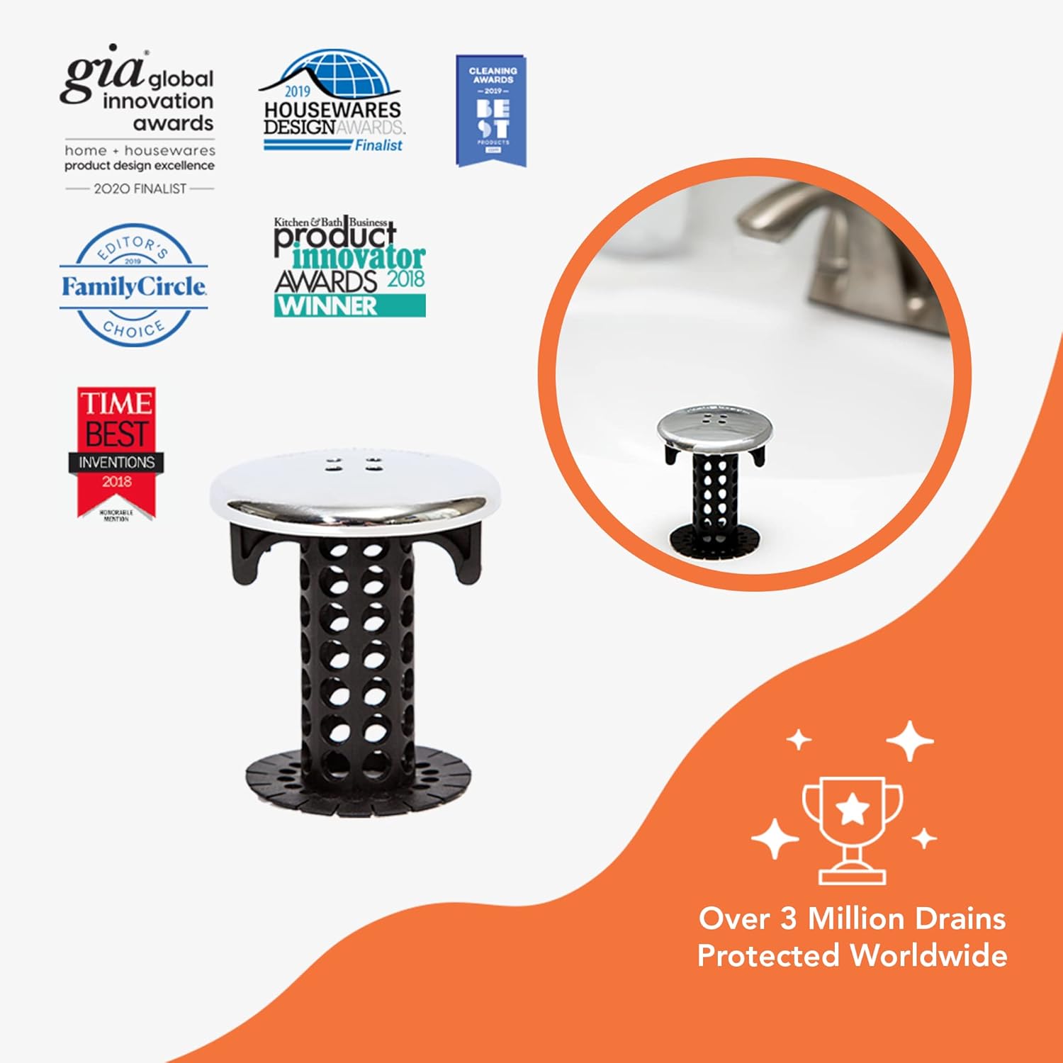 SinkShroo Chrom Editio Revolutionar Bathroo Sin Drai Protecto Hai Catcher Strainer Snare Black