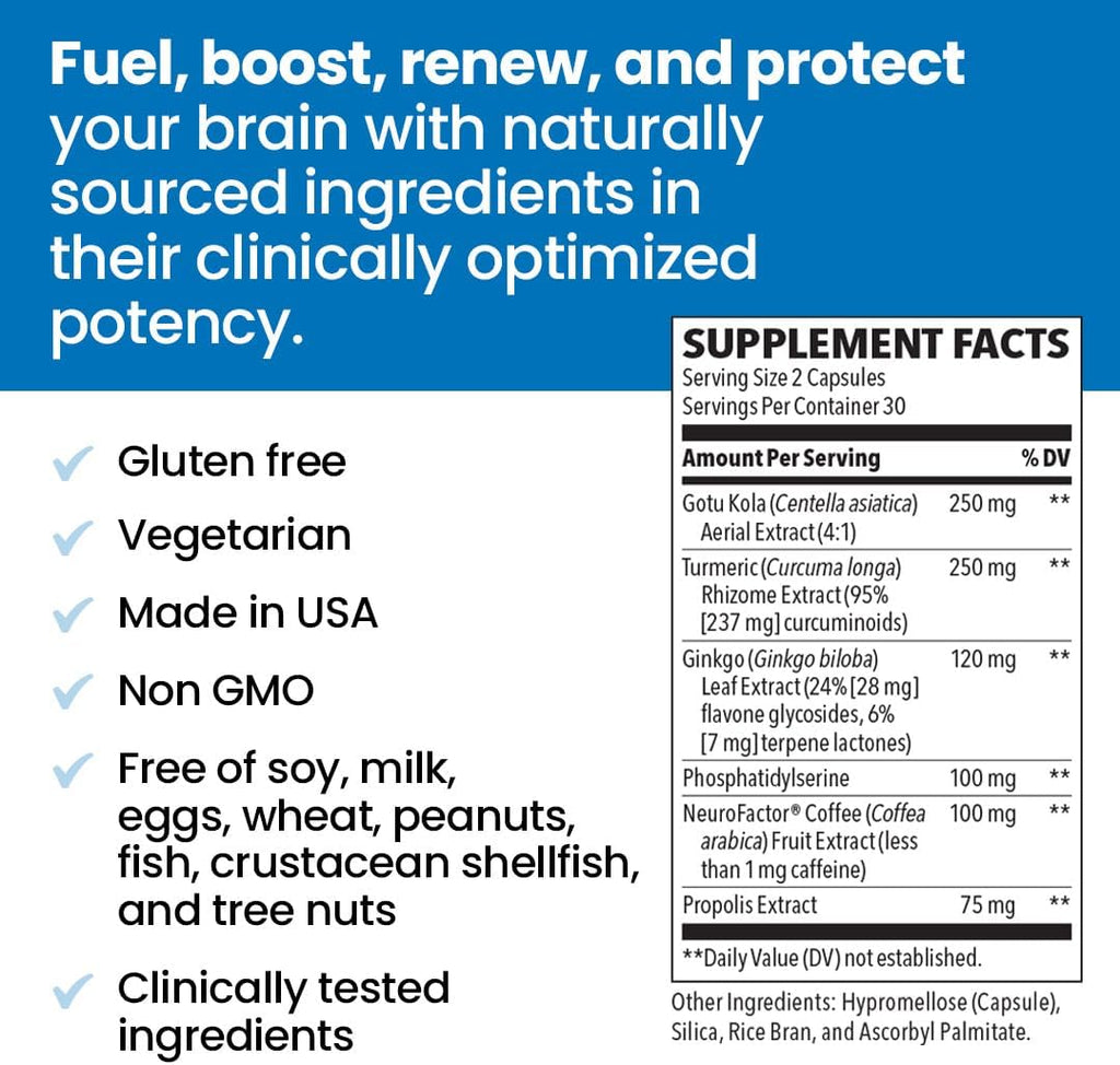 Neu Memory Focus - Boosts Cognitive Performance Brain Function - Neuroprotective Formula by Dr. Dale Bredesen - Gotu Kola Ginkgo Phosphatidylserine Propolis - 60 Capsules (Pack of 2)