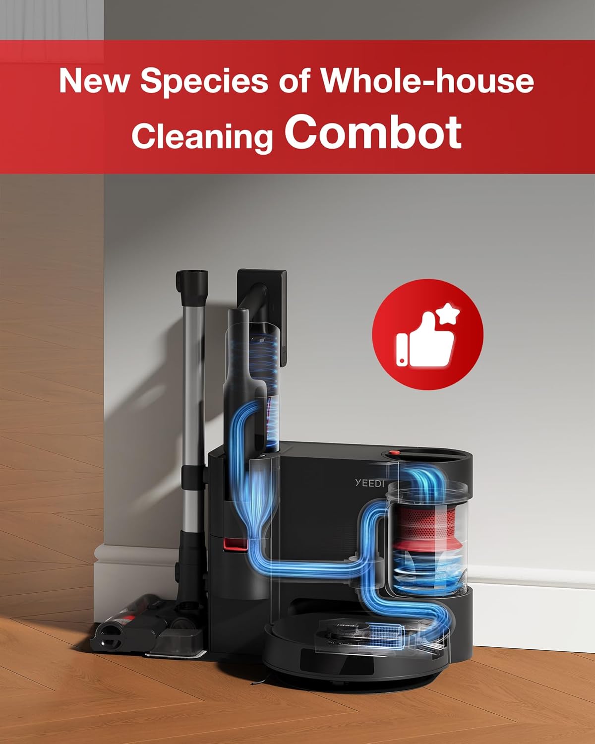 Yeed C1 Comb Cordles Stic Vacuu Robo Mopping All-in-on Cleanin Combot wit Dua Aut Self-Emptying 10000P Suctio Lightweight ZeroTangl Brus fo Har Floor Carpe Pe Hair