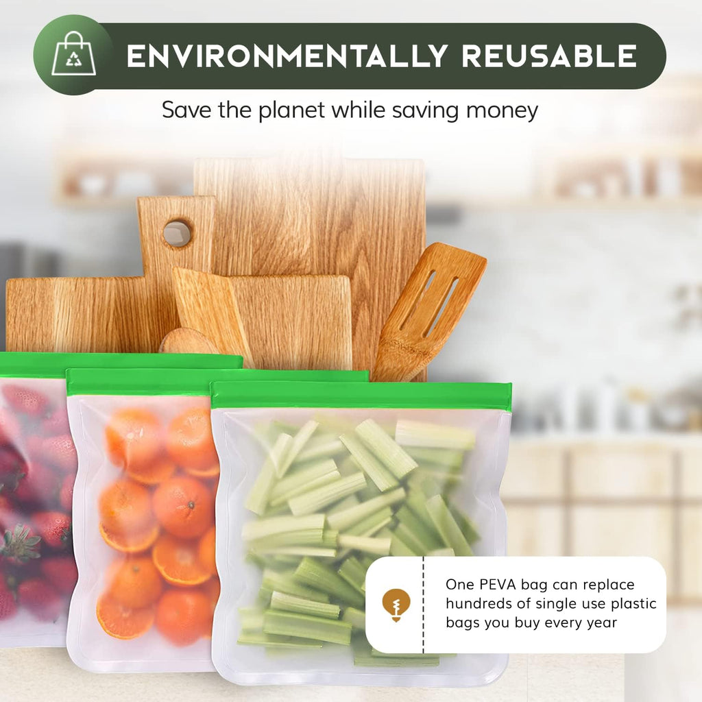 Greenzla Reusable Food Storage Bags - 12 Pack BPA-Free, Extra Thick, Leakproof Freezer Lunch Carriers; 4 Gallon, Sandwich Snack Options - Reusable Lunch Bags