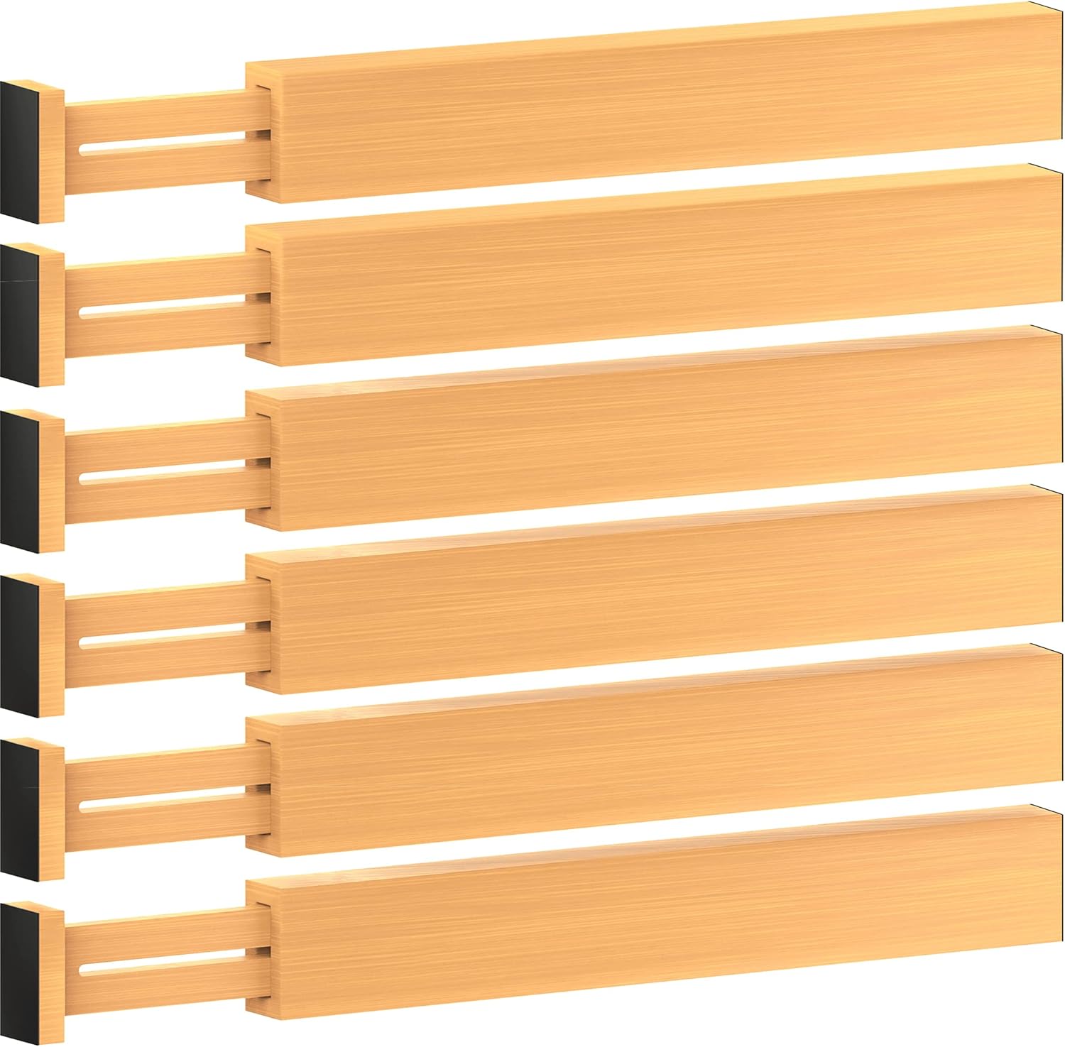 6 Pack Bamboo Drawer Dividers - 17inch to 21.5inch Expandable Adjustable Drawer Organizer for Kitchen Utensils, Large Kitchen Drawer Divider, Clothes, Dresser, Bedroom, Bathroom & Desk Drawer Separator Set