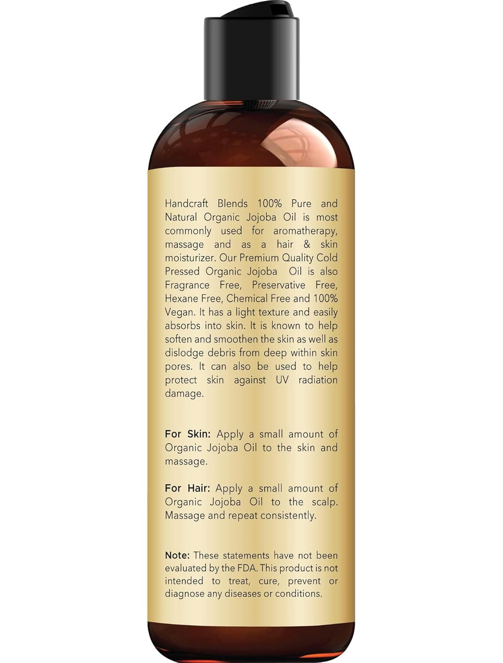 Handcraft Blends USDA Organic Jojoba Oil | Cold-Pressed | 8 Fl Oz | 100% Pure Natural | for Hair, Skin Face | Premium Grade Carrier Oil | for Massage Aromatherapy | Hexane-Free | Hair Relaxer