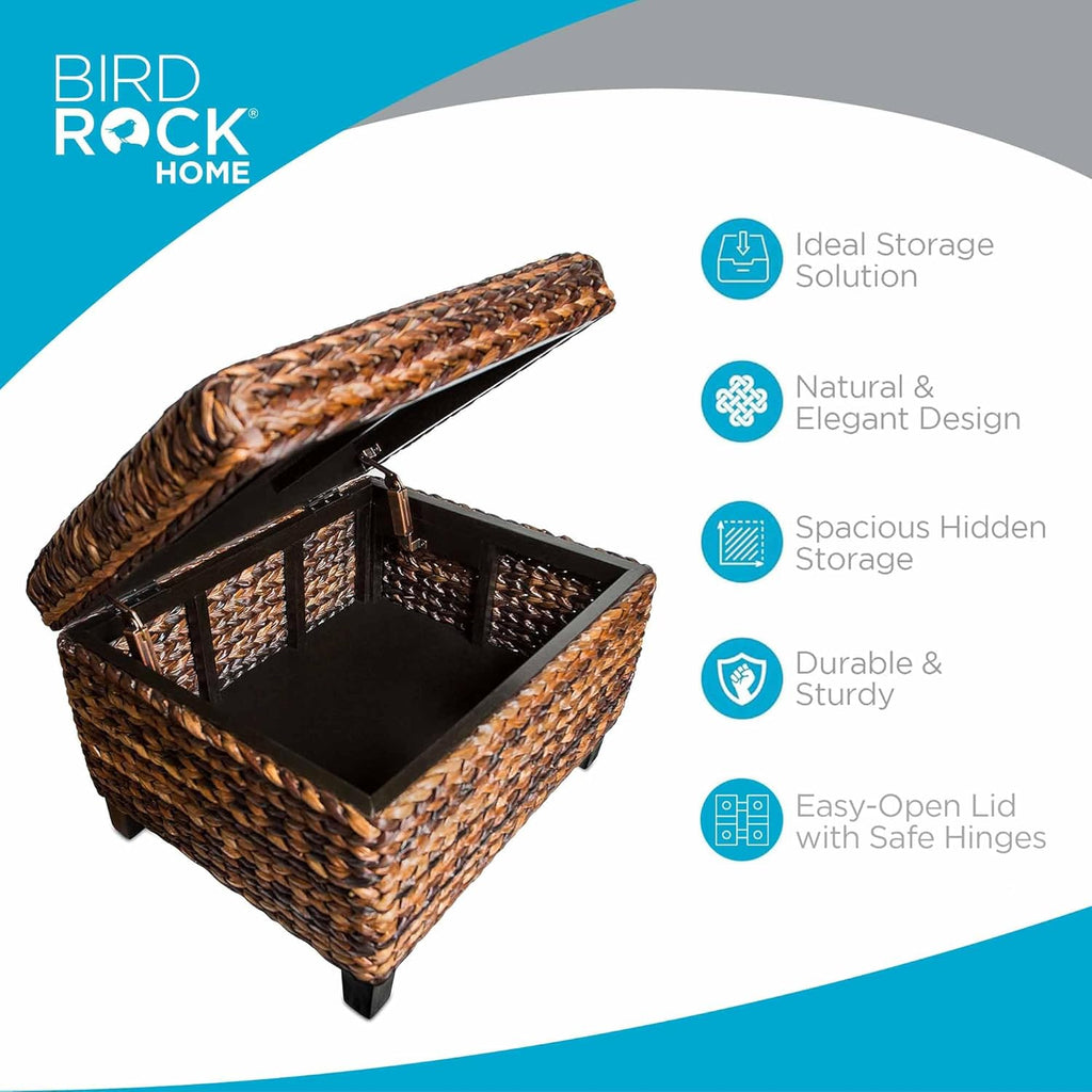 BIRDROC HOM Wove Seagras Storag Ottoma wit Safet Hinge Easy-to-Ope Lid Sturd Constructio Natura Brow Finis Larg Storag Spac Idea fo Livin Room Bedroom Dor 22x18x16