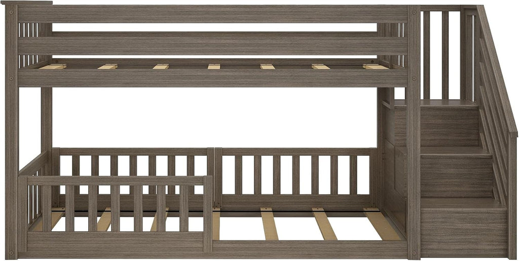 Max & Lily Low Bunk with Stairs and Three Guard Rails, Clay