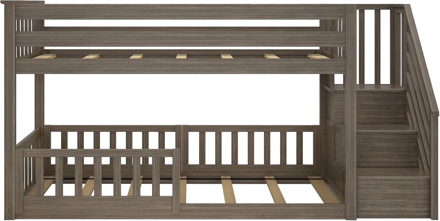 Max & Lily Low Bunk with Stairs and Three Guard Rails, Clay