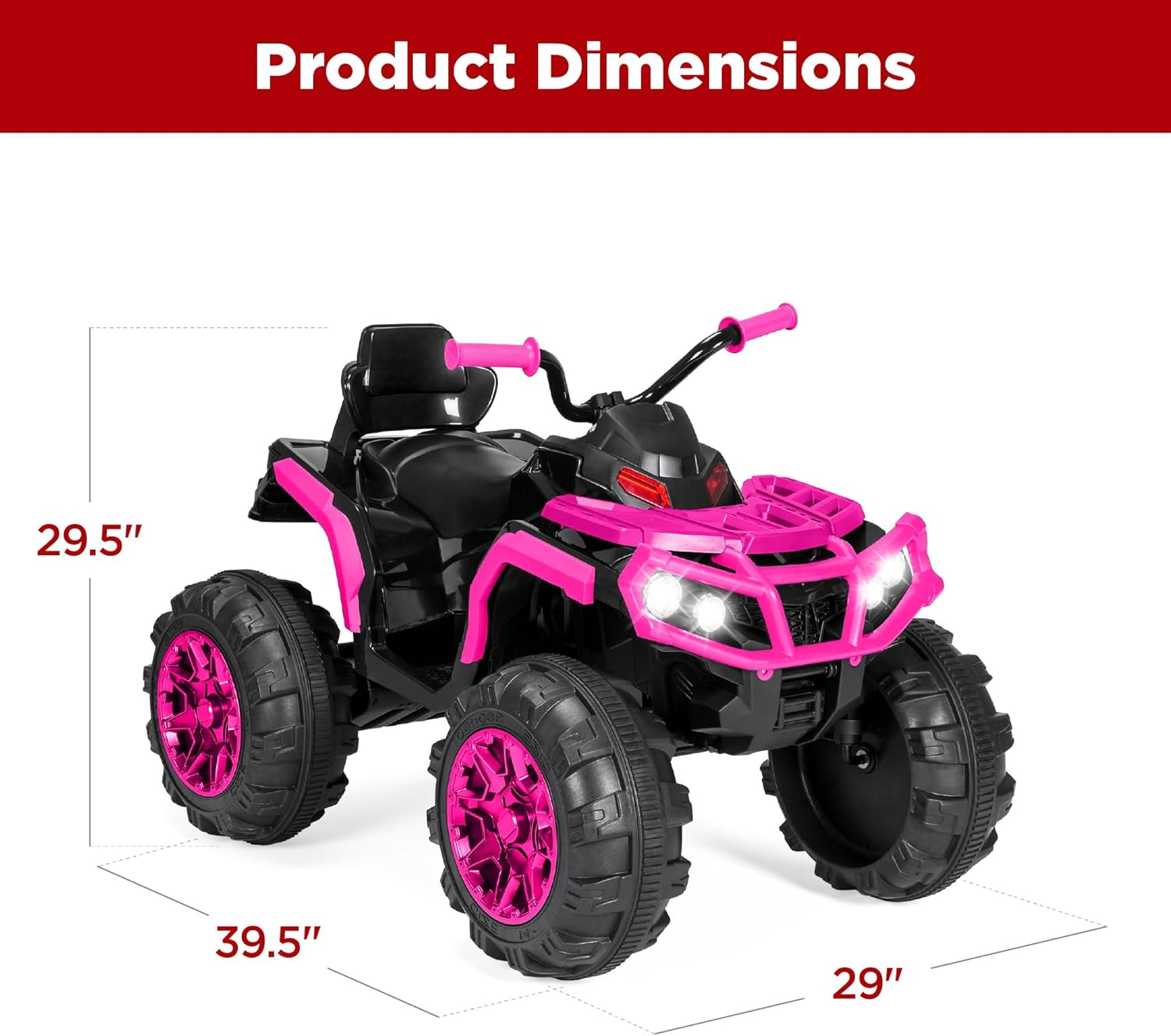 Best Choice Products 12V Kids Ride-On Electric ATV, 4-Wheeler Quad Car Toy w/Bluetooth Audio, 3.7mph Max Speed, Treaded Tires, LED Headlights, Radio - Hot Pink