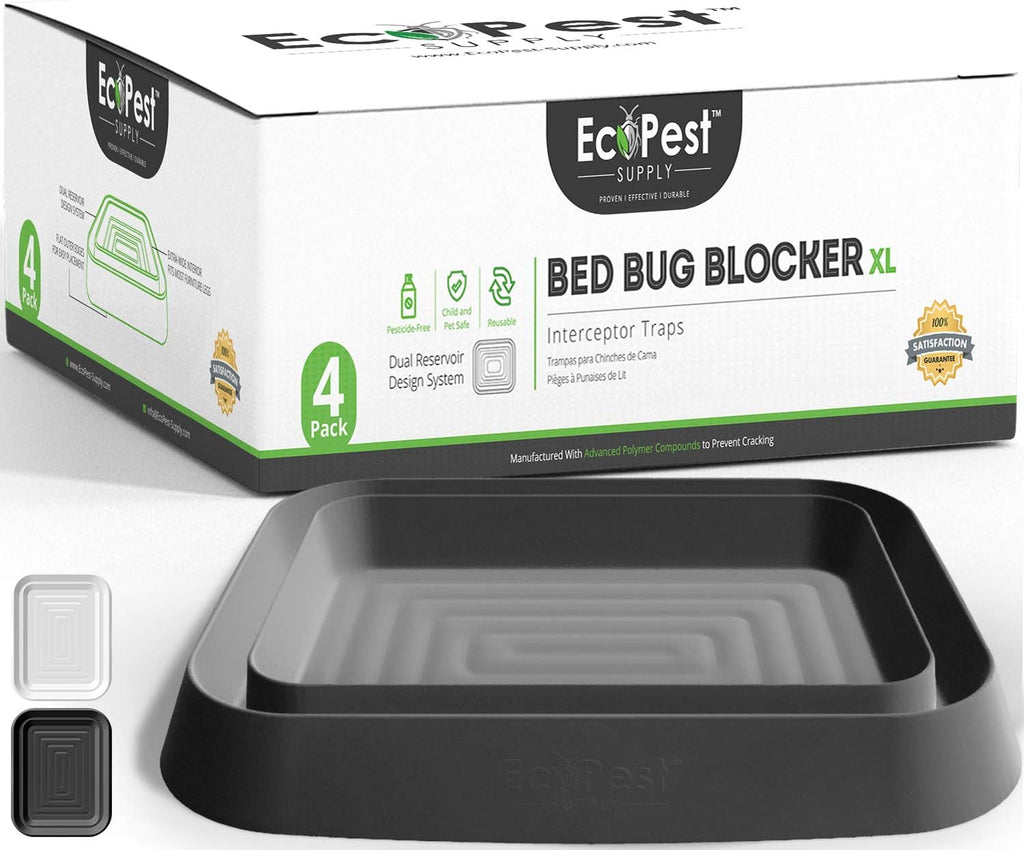 Bed Bug Interceptors ¨C 4 Pack | Bed Bug Blocker (XL) Interceptor Traps (Black) | Extra Large Insect Trap, Monitor, and Detector for Bed Legs
