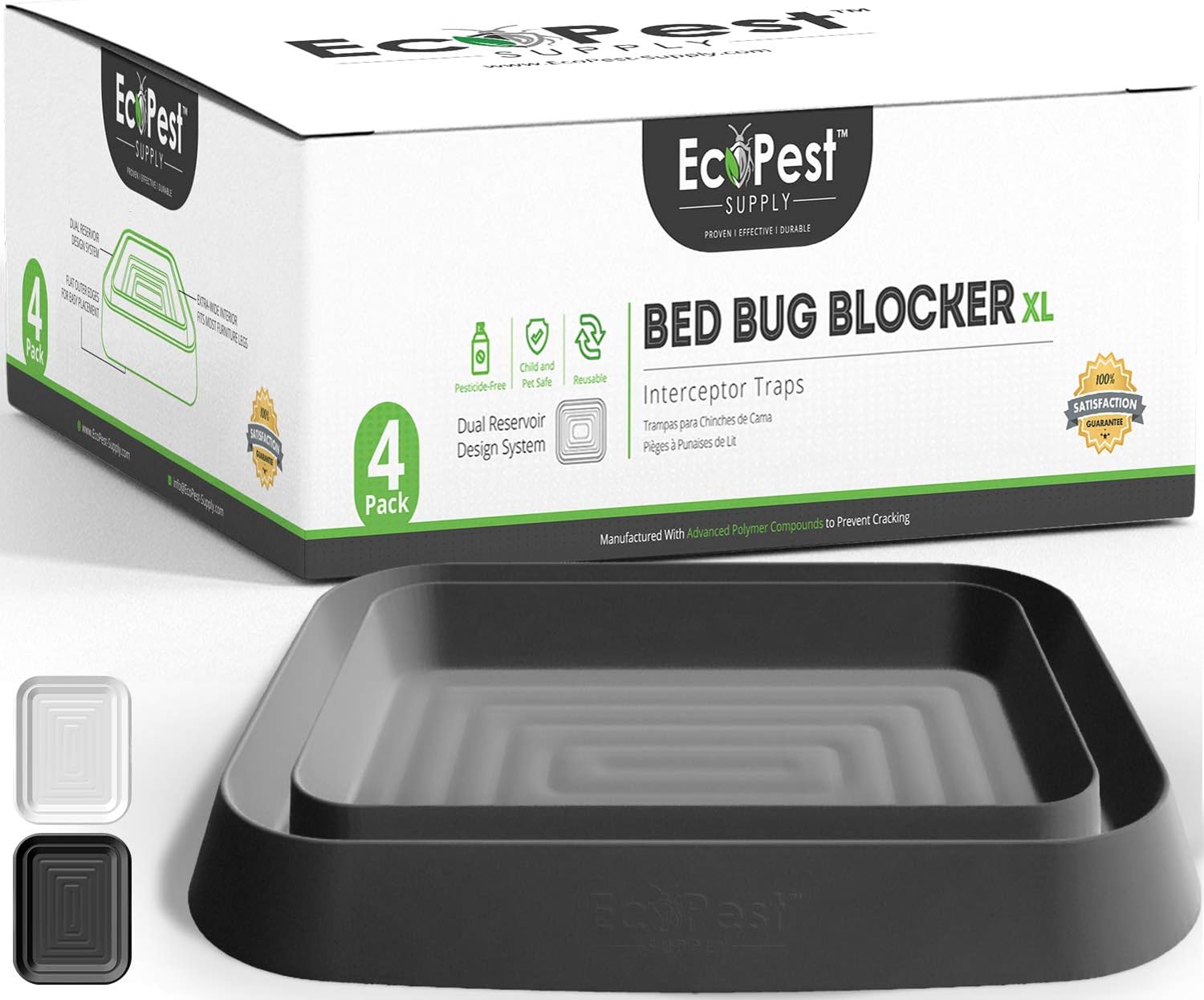 Bed Bug Interceptors ¨C 4 Pack | Bed Bug Blocker (XL) Interceptor Traps (Black) | Extra Large Insect Trap, Monitor, and Detector for Bed Legs