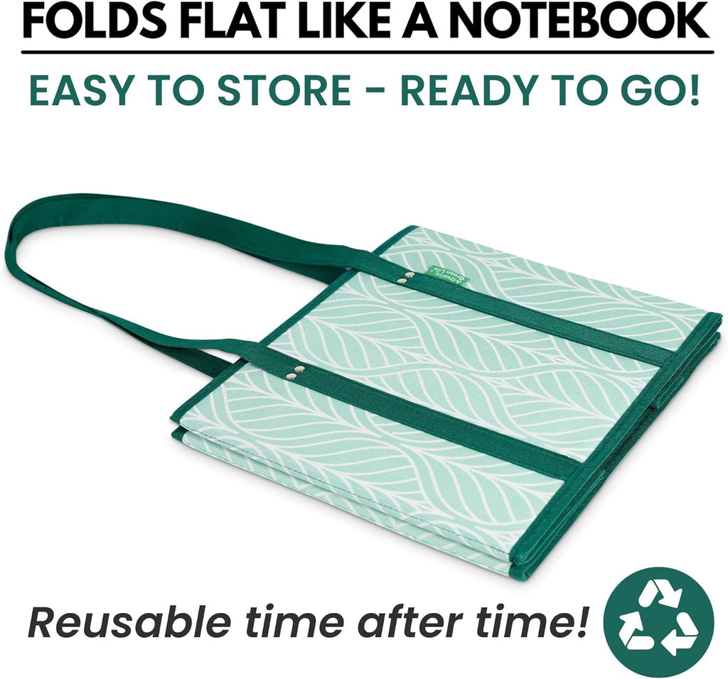 Reusable Grocery Bags (3 Pack) ¨C Heavy Duty Reusable Shopping Bags for Groceries with Box Shape to Stand Up, Stay Open, Fold Flat ¨C Large Tote-Bag is Foldable with Long Handles Hard Bottom (Green)
