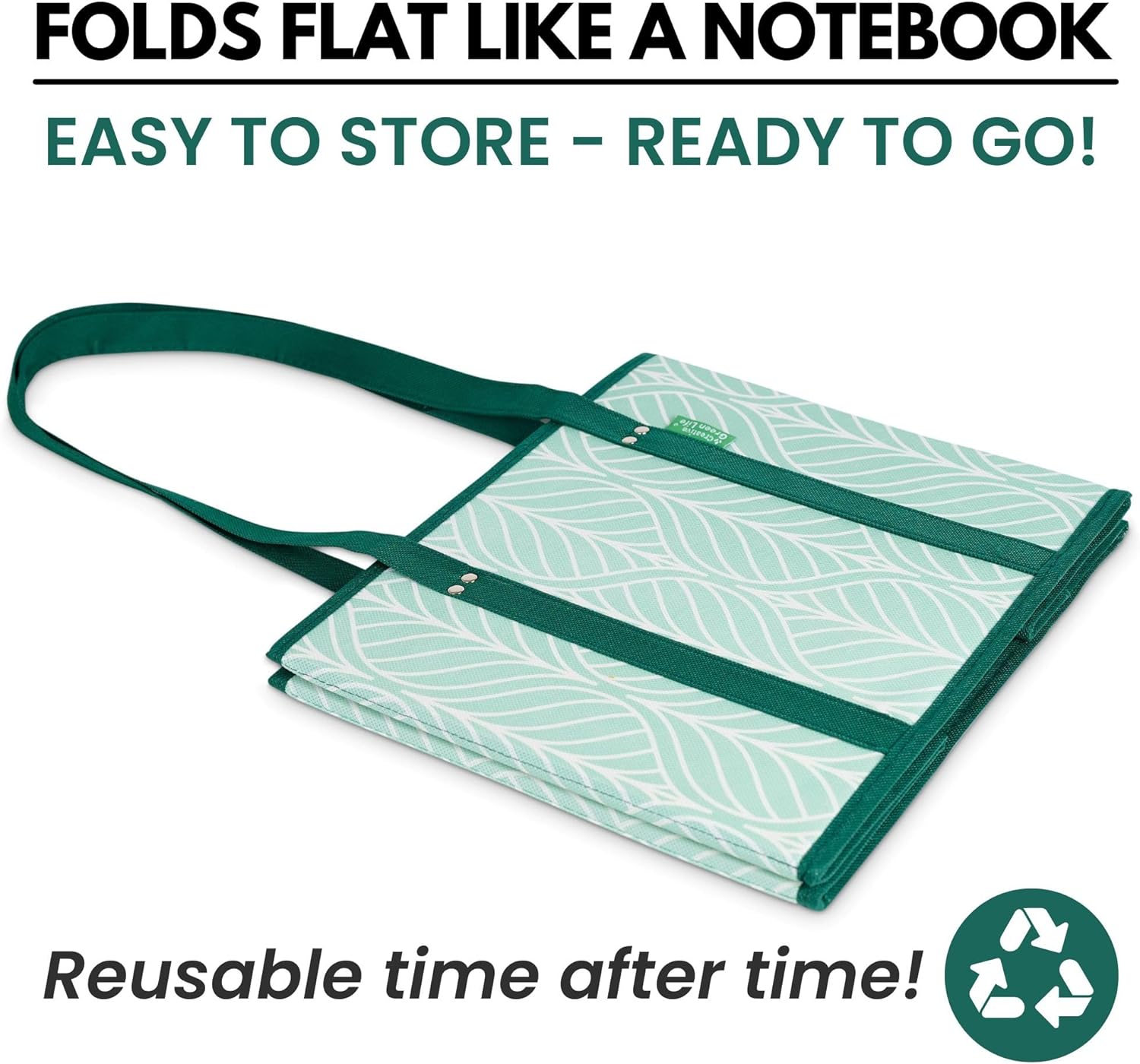 Reusable Grocery Bags (3 Pack) ¨C Heavy Duty Reusable Shopping Bags for Groceries with Box Shape to Stand Up, Stay Open, Fold Flat ¨C Large Tote-Bag is Foldable with Long Handles Hard Bottom (Green)