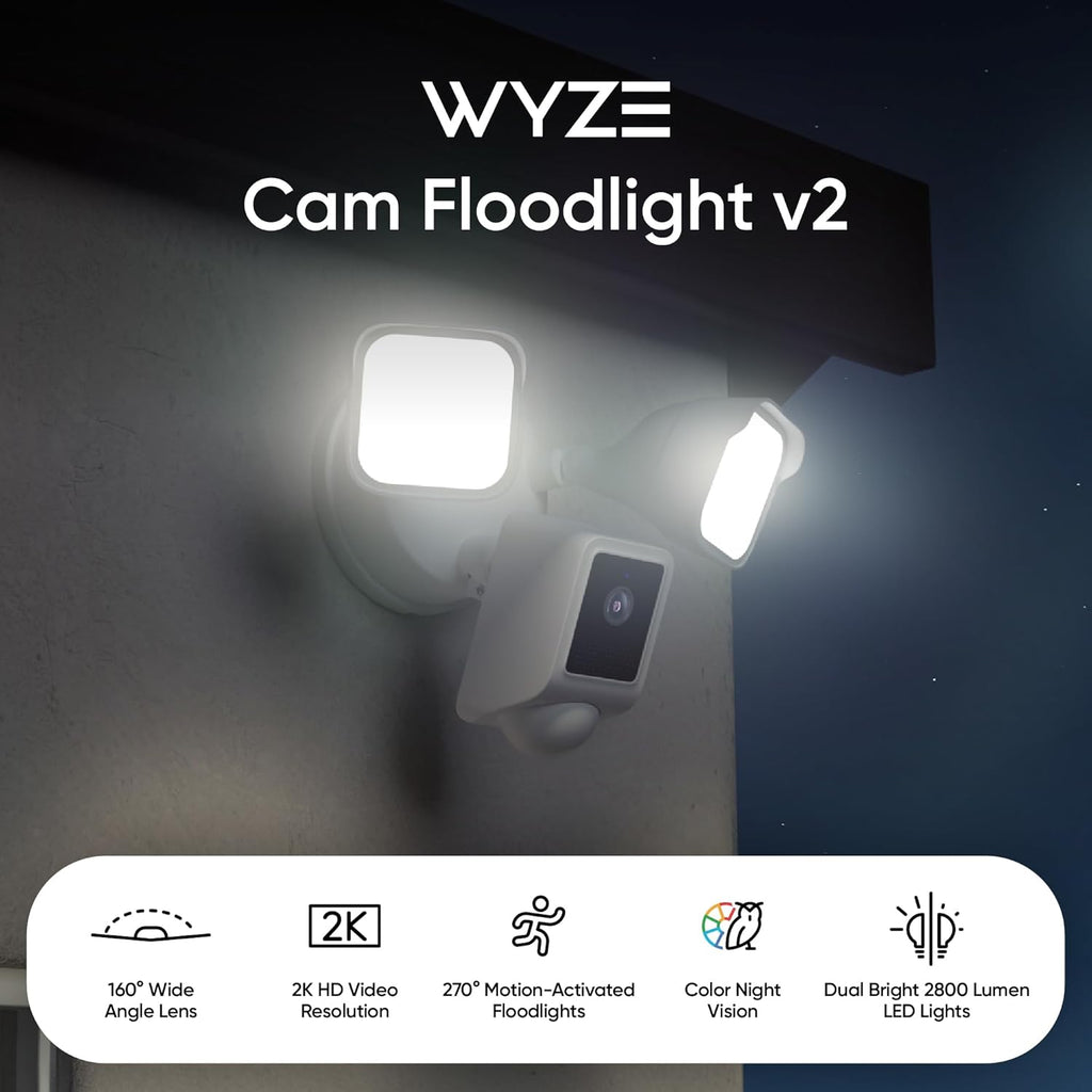 WYZ Floodligh Camer v wit Plug-i Mount 2 H Outdoo Securit Camera Colo Nigh Vision Motio Activated Electrica Bo wit 20f Weather-Resistan Powe Cable Eas Installatio (White)