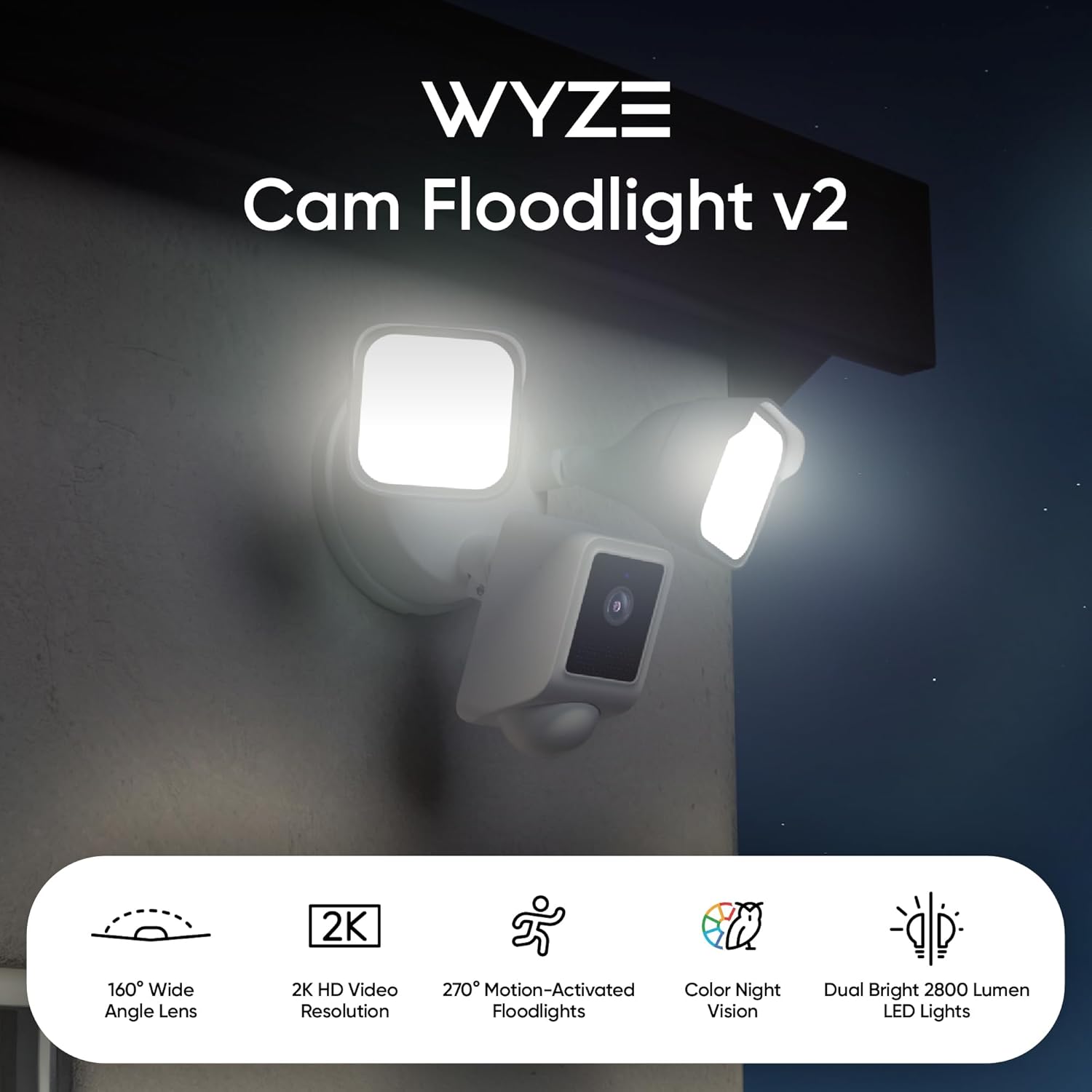 WYZ Floodligh Camer v wit Plug-i Mount 2 H Outdoo Securit Camera Colo Nigh Vision Motio Activated Electrica Bo wit 20f Weather-Resistan Powe Cable Eas Installatio (White)