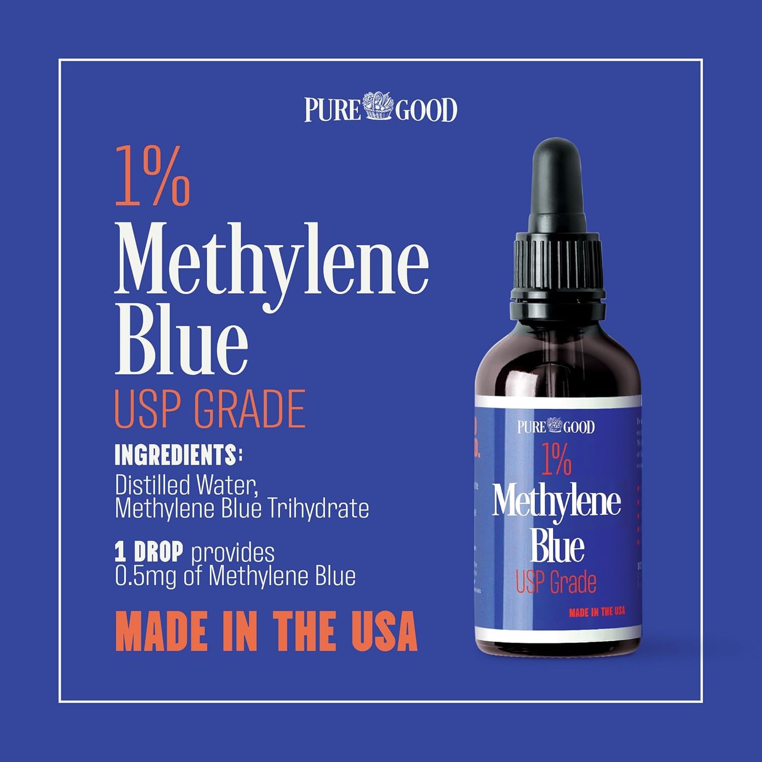 Methylen Blu 1 Solutio (1 Pack 2o US Pharmaceutica Grad Drops 99.99 Pure Third-Part Teste fo Purity Mad i USA