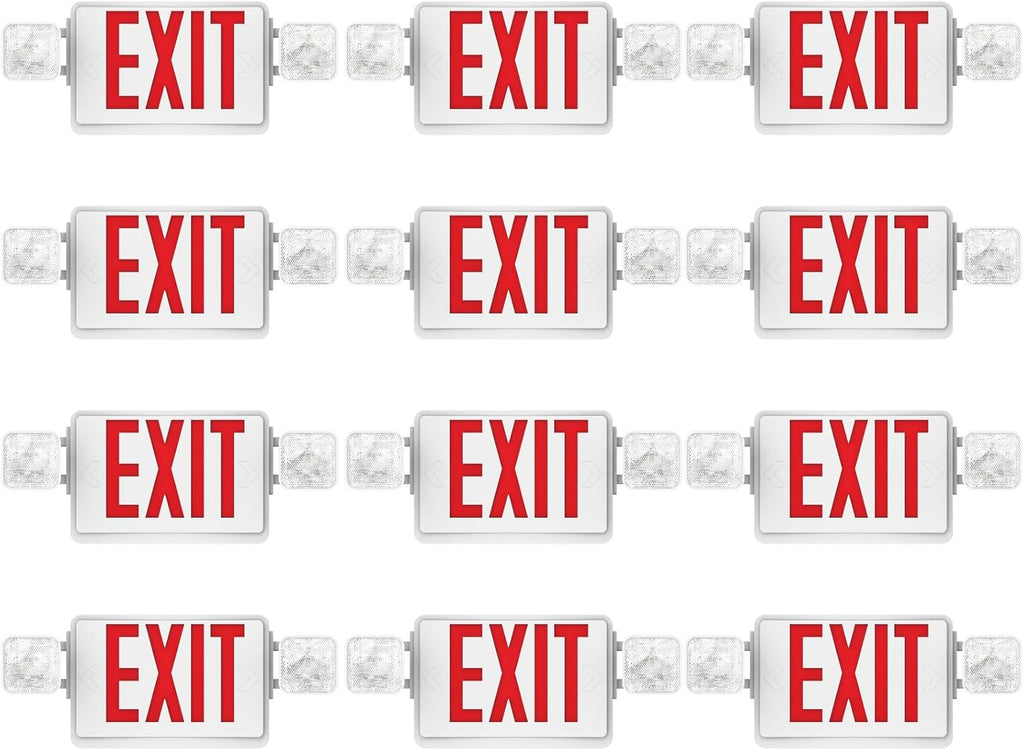 Sunc 1 Pac Re Exi Sign Wit Emergenc Lights Tw Adjustabl Squar LE Lights 94V- Fir Resistant Backu Battery 120-277V Wal O Ceilin Mount Commercia Grad Doubl Sided.