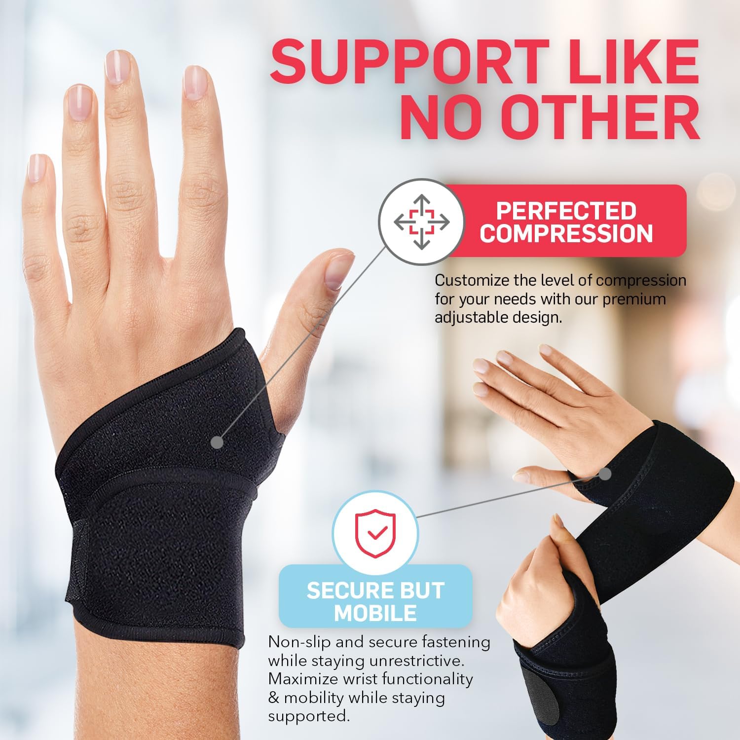 Dr. Arthritis Essentials Wrist Brace for Support & Pain Relief ¨C Adjustable Wrist Wraps for Stability & Comfort ¨C Ideal for Recovery, Work, Sports, and Everyday Use (Black Single)