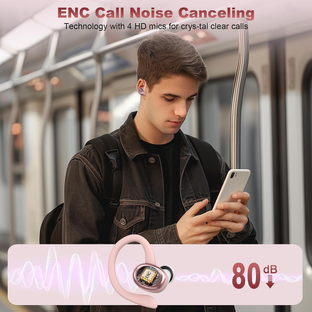 Wireless Earbuds Bluetooth 5.4 Headphones Sport, 2025 Bluetooth Earbuds with Earhooks, 50H Stereo Over Ear Buds, Earphone with 4 ENC Noise Canceling Mic, IP7 Waterproof Headset for Running/Gym/Workout
