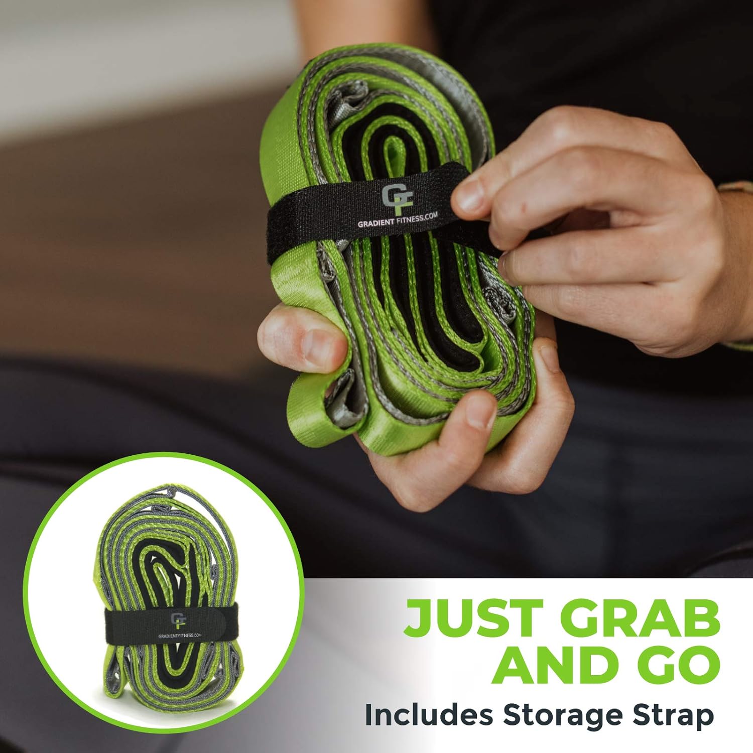 Gradient Fitness Stretching Strap for Physical Therapy, 12 Multi-Loop Stretch Strap 1inch W x 8' L, Neoprene Handles, Physical Therapy Equipment, Yoga Straps for Stretching, Leg Stretcher.