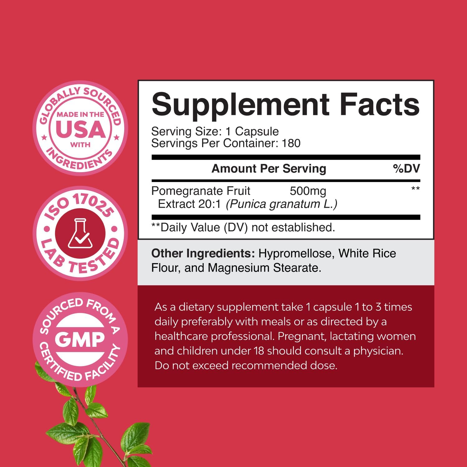 Advanced Antioxidant Superfood Pomegranate Supplement - Natural Pomegranate Extract Polyphenols Supplement for Heart Health and Joint Support - Reds Superfood Powder Capsules for Men and Women 180ct