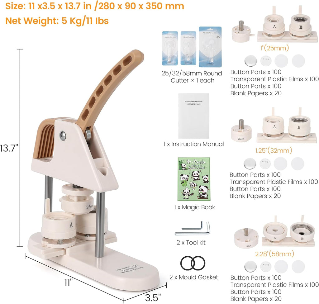 Butto Maker 1/1.25/2.2 i (25/32/5 mm in- Pi Maker Ergonomi Ar Handl Punc Pres Kit 300pc Butto Parts Pictures Circl Cutter Magi Book fo Childre DI Gifts