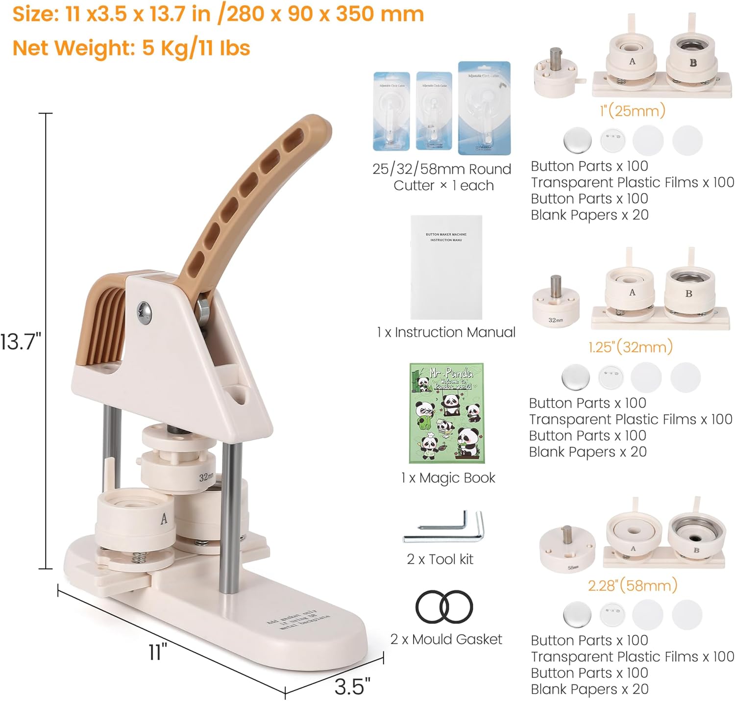 Butto Maker 1/1.25/2.2 i (25/32/5 mm in- Pi Maker Ergonomi Ar Handl Punc Pres Kit 300pc Butto Parts Pictures Circl Cutter Magi Book fo Childre DI Gifts