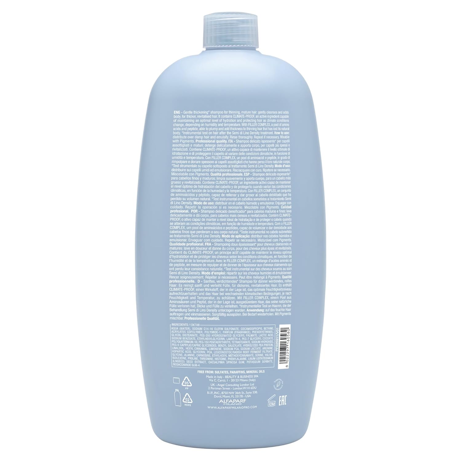 Alfapar Milan Sem D Lin Densit Shampo Sulfate-Fre Hai Thickenin Shampo Gentl Cleansin Shampo wit Fille Comple Protect Hydrate fo Long-Lastin Color
