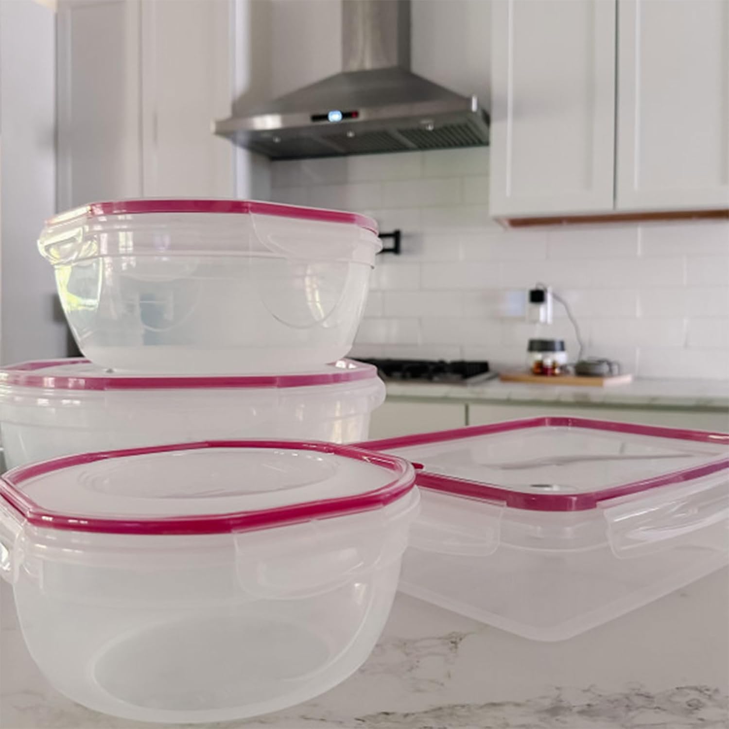 Sterilite Ultra-Seal 8.1 Qt Bowl, Large Airtight Food Storage Container, Latching Lid, Microwave and Dishwasher Safe, Clear With Red Gasket, 6-Pack