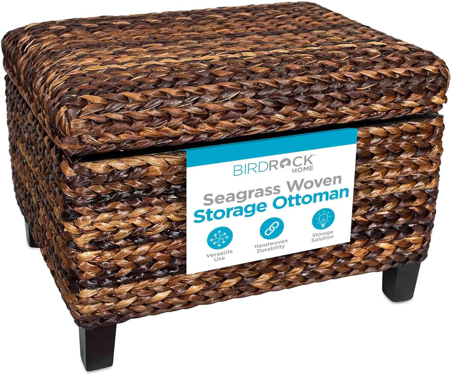 BIRDROC HOM Wove Seagras Storag Ottoma wit Safet Hinge Easy-to-Ope Lid Sturd Constructio Natura Brow Finis Larg Storag Spac Idea fo Livin Room Bedroom Dor 22x18x16