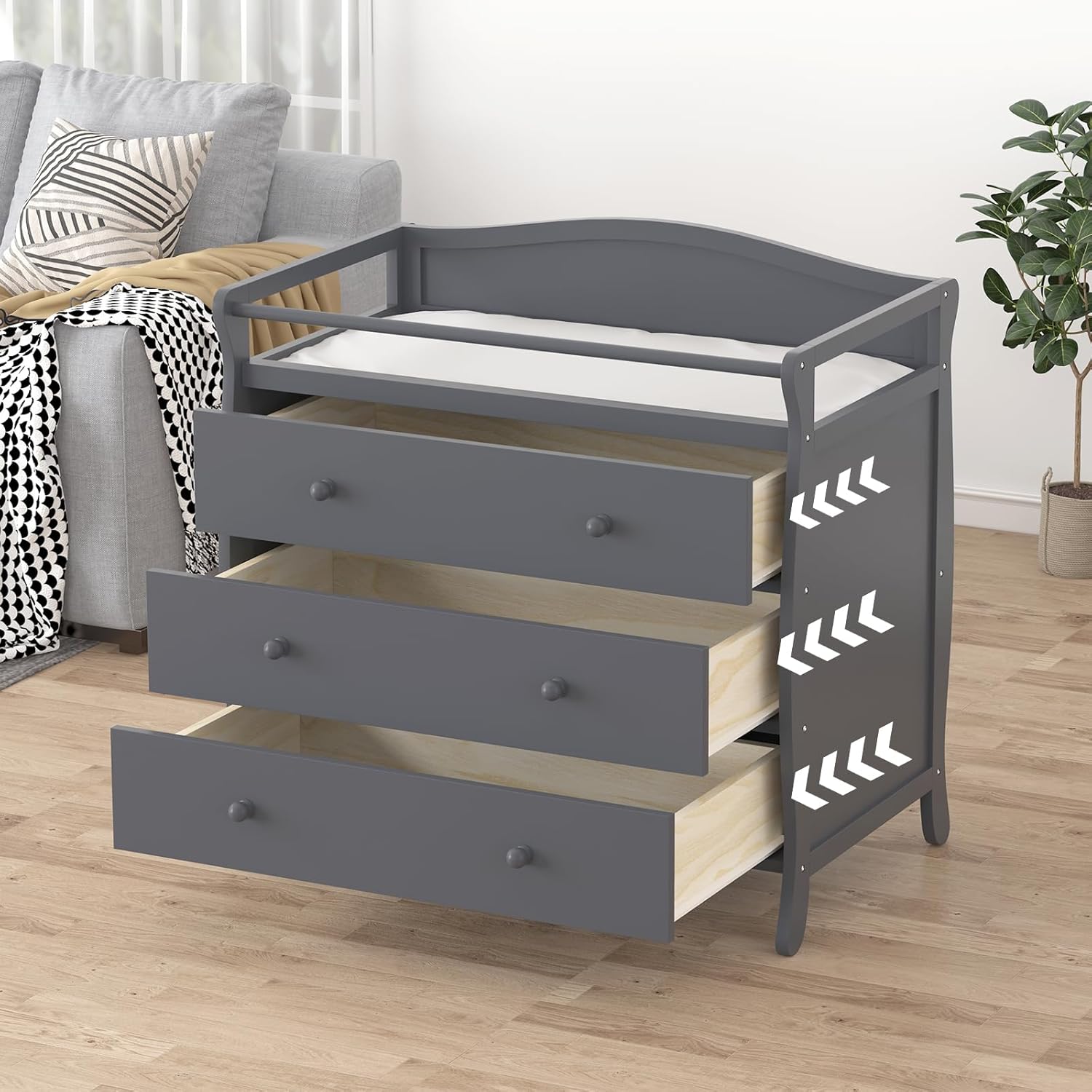Woode Diape Changin Table Bab Diape Changin Statio Infan Nursin Tabl wit Drawers Safet Rai Strap Moder Bab Changin Tabl fo Bedroom Nursery