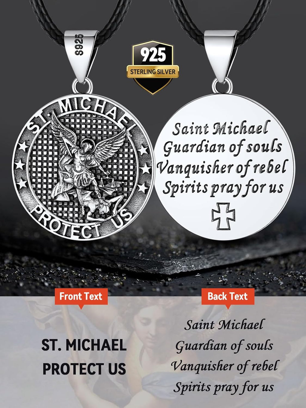 FaithHeart Saint Michael Necklace, Stainless Steel/18K Gold Plated St Michael the Archangel Pendant Amulet for Men Women with Gift Packaging