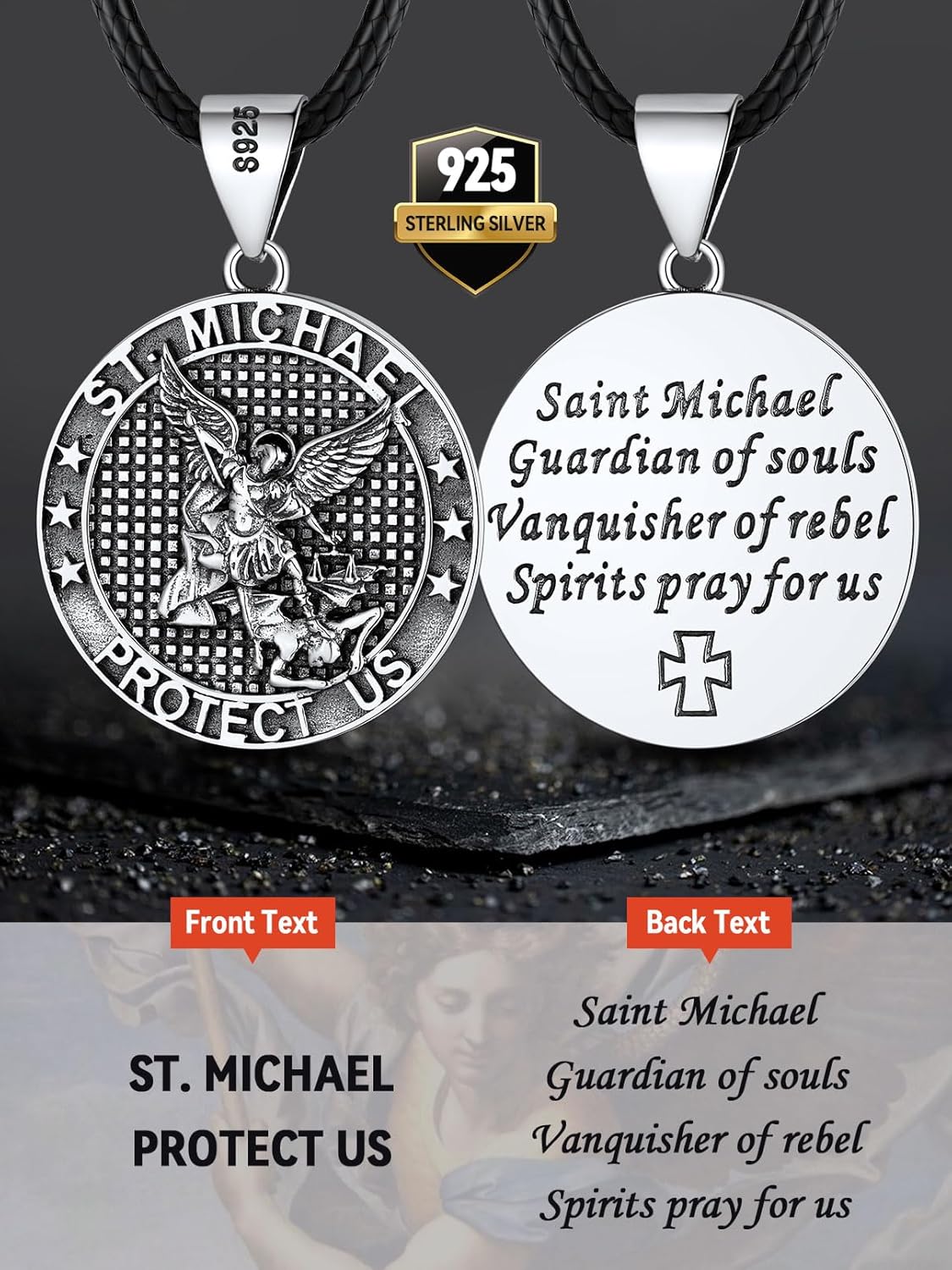 FaithHeart Saint Michael Necklace, Stainless Steel/18K Gold Plated St Michael the Archangel Pendant Amulet for Men Women with Gift Packaging