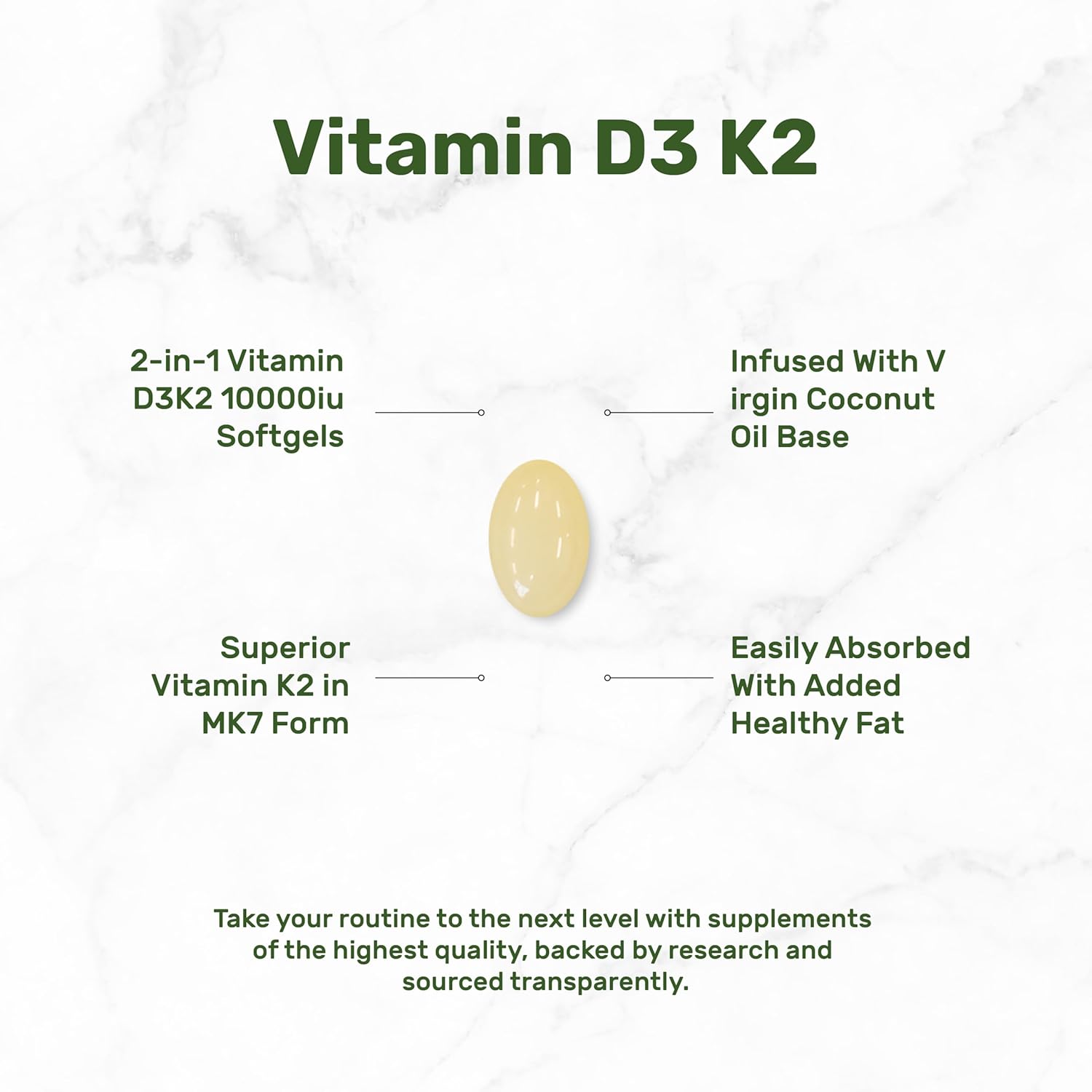 DEA SUPPLEMEN Vitami D 10,00 I K MK 200mc Softgels 25 Coun 2-in- Comple wit Virgi Coconu Oi Support Heart Bone Teet Immun Health Eas t Swallow
