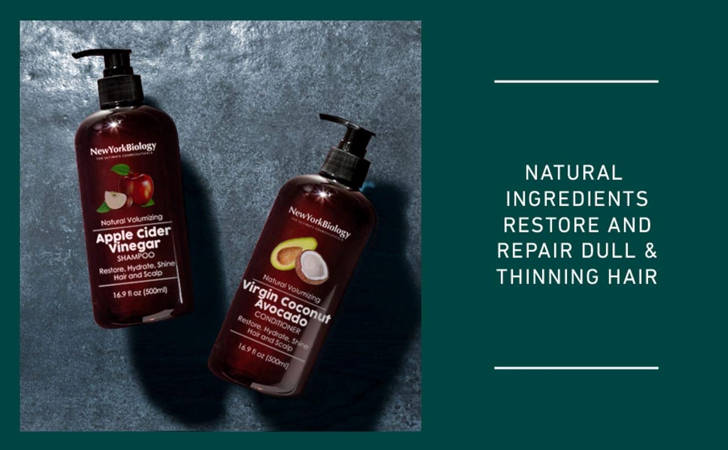 New York Biology Apple Cider Vinegar Shampoo - Helps Restore Shine, Hair Gloss and Hydration to Dry Hair and Itchy Scalp ¨C Clarifying and Nourishing ¨C Safe for All Hair Types - 16.9 fl Oz